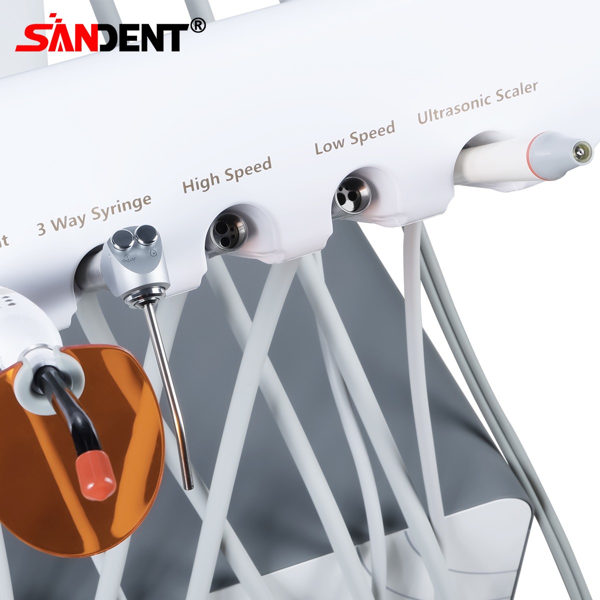 4-HOLE Dental Delivery Mobile Cart Unit Equipment w/compressor Scaler Light