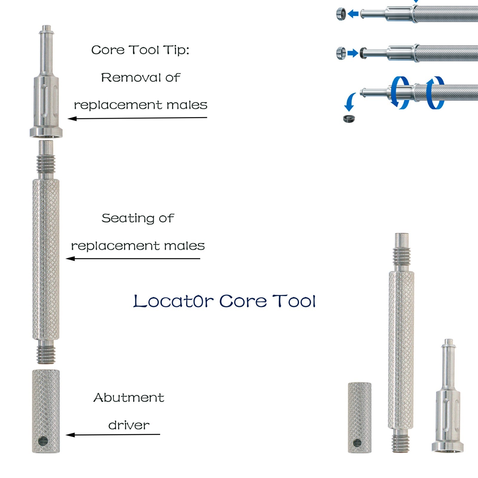 Locator Core Tool assembled Abutment Driver Male caps Insertion Extraction Tool