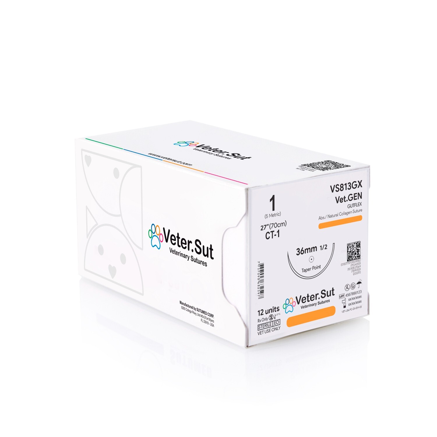 Vetersut Vet-Gen Gutflex USP 1, 1/2 36mm taper point Veterinary Sutures