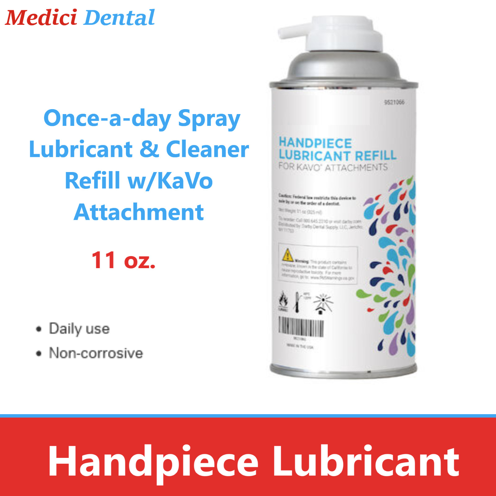 Dental Once-a-day Spray Handpiece Lubricant & Cleaner w/KaVo Attachment, 11 oz