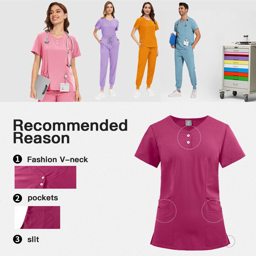 [Shirt + Pants] Women Quick-dry Anti-wrinkle Scrubs Medical Nursing Uniform Sets