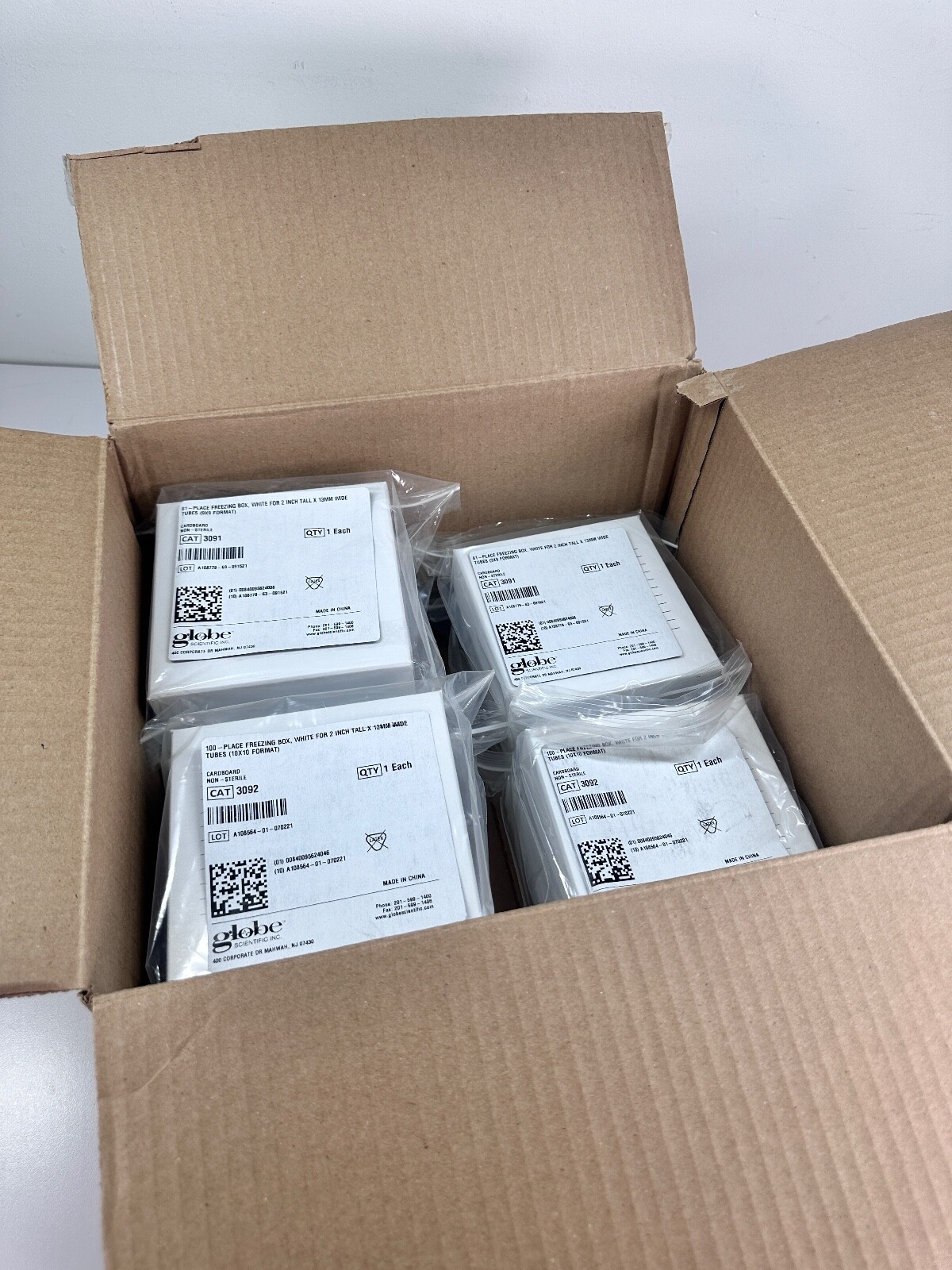10x GLOBE NEW Cardboard Cryo Storage Box w/ Grids 3091 and 3092