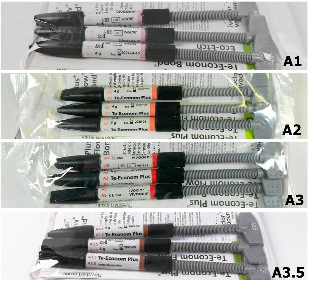 3 X Ivoclar Vivadent Dental Light Cure Composite TE-Econom Plus Resin All Shades