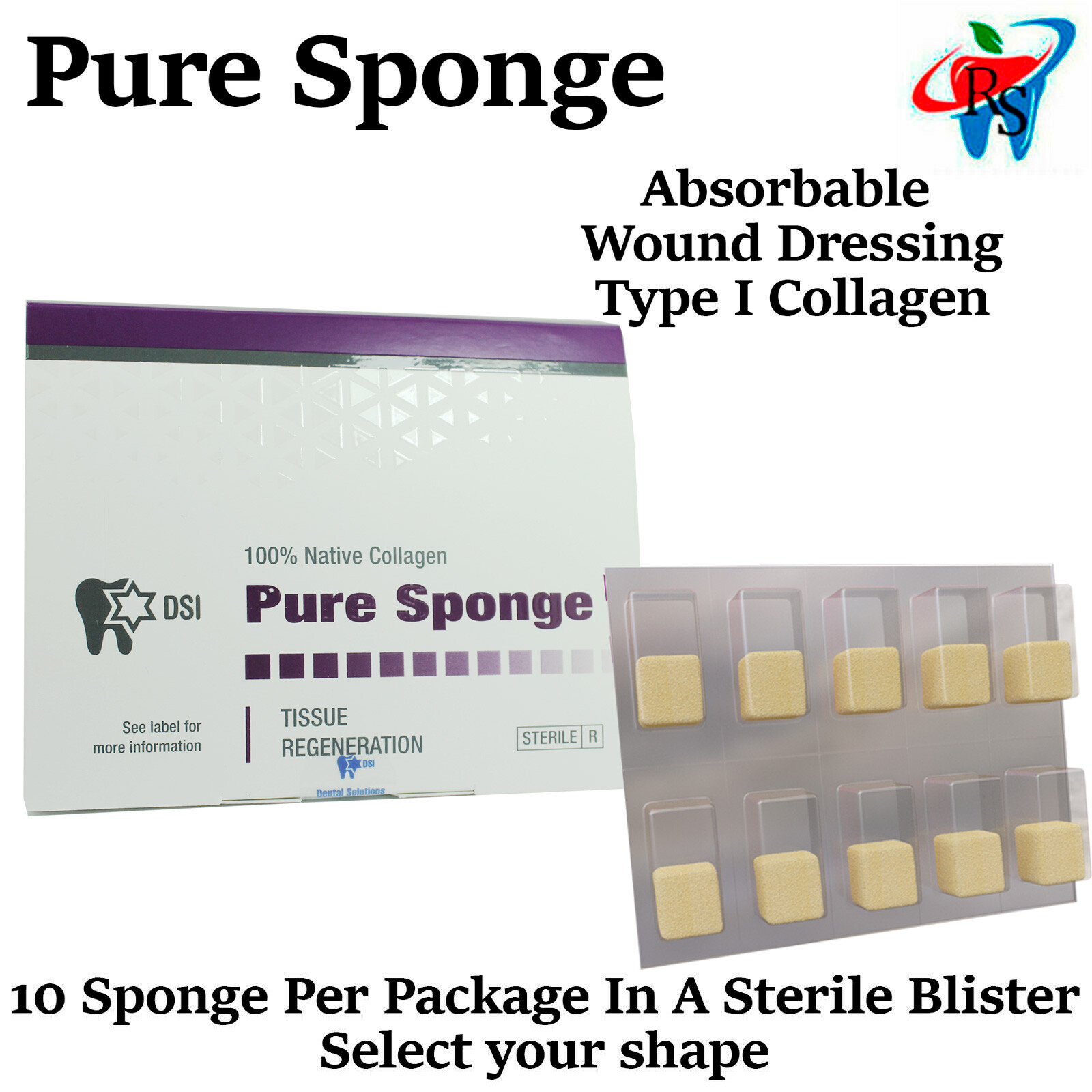Pure Sponge Collagen Plug Dental Teeth Extract Bleed Stop Sterile 10pcs box