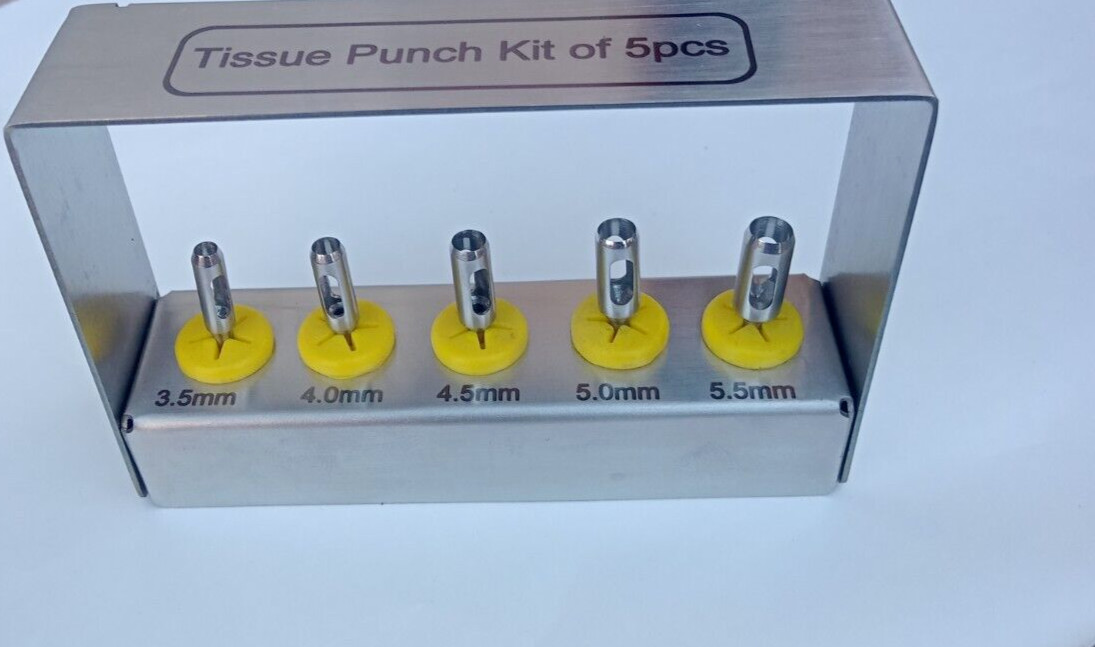 NEW 5 Pcs Dental Tissue Punch Kit set Surgical Surgery With Bur Holder Dental