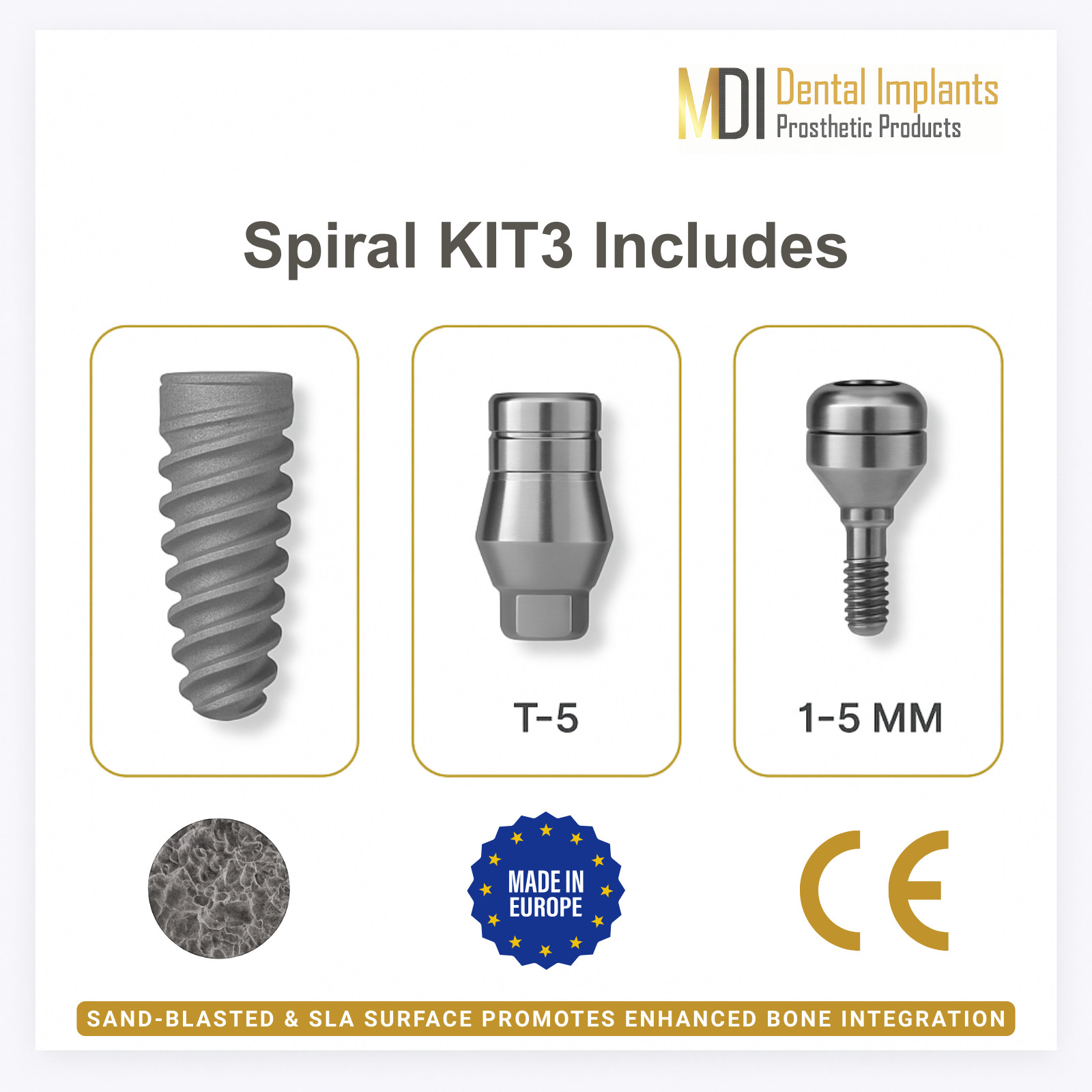 Spiral Fixture KIT3 + Abutment + Healing Cap | Internal Hex 2.42mm | Dental Lab