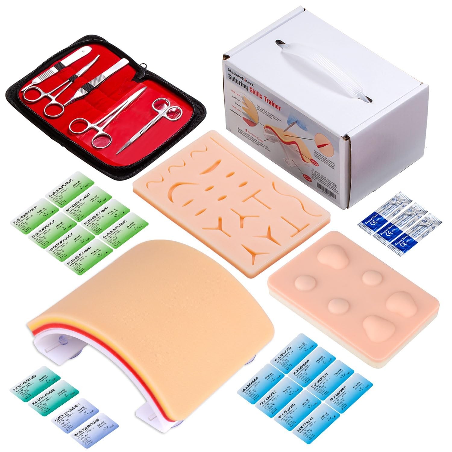 Complete Suture Practice Kit – 19 Pre-Cut Wounds, DIY Pad, Tools & Sutures