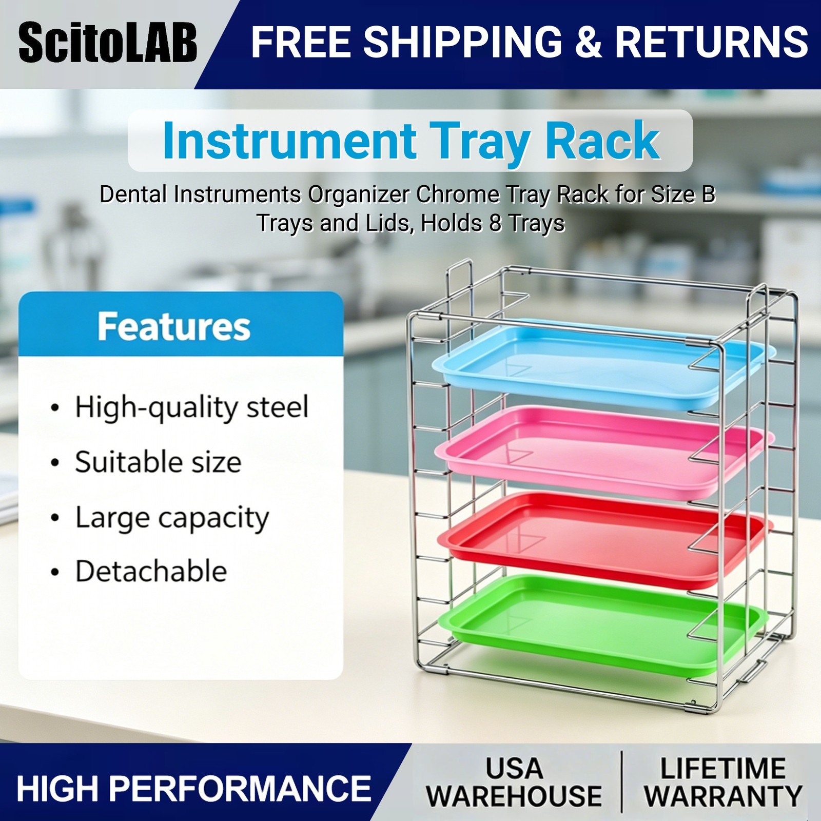 Instrument Tray Rack Dental Instruments Organizer Chrome Tray Rack Holds 8 Trays