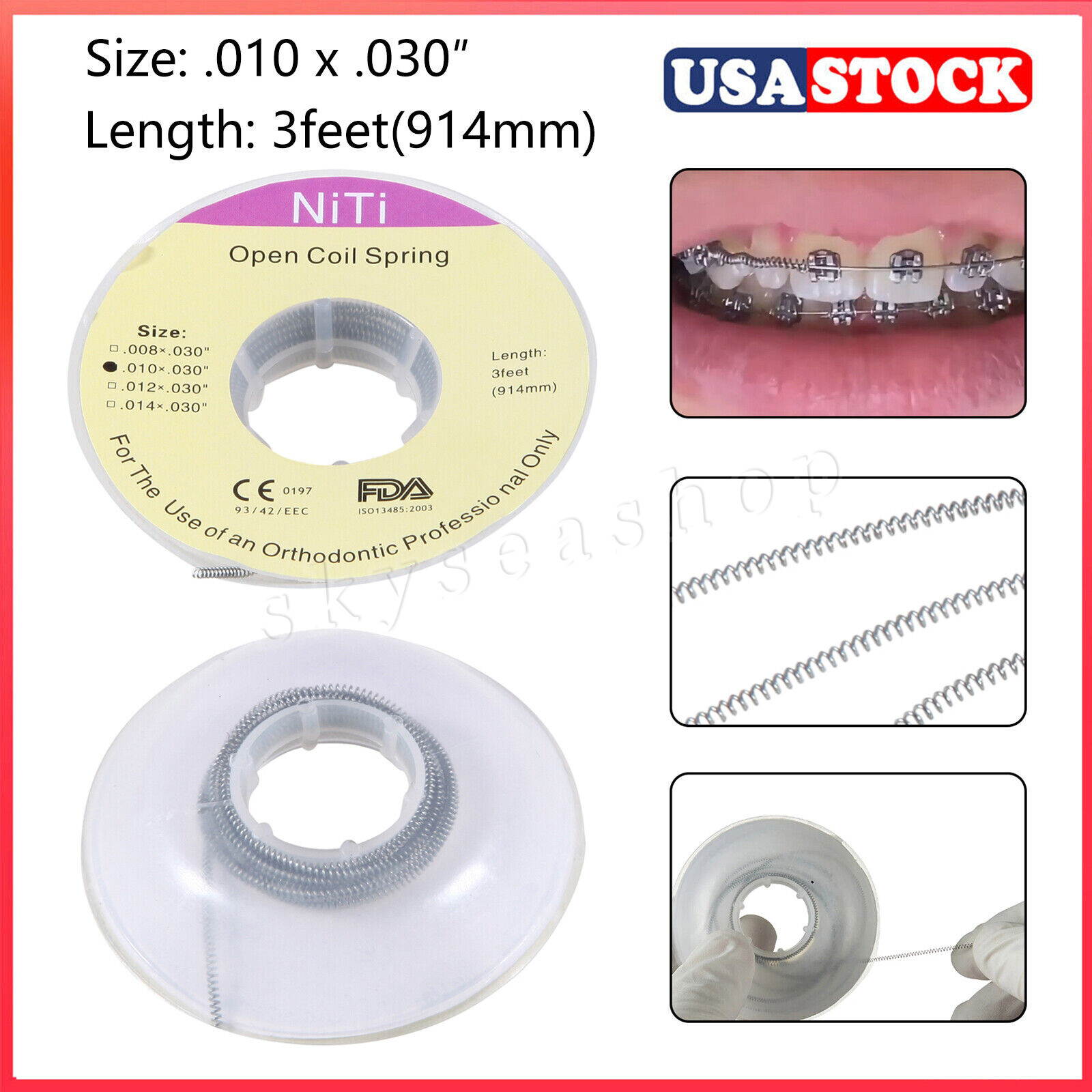USA Dental Orthodontic Niti Open Coil Spring Spool Dia.010 *030 ” inch 914mm
