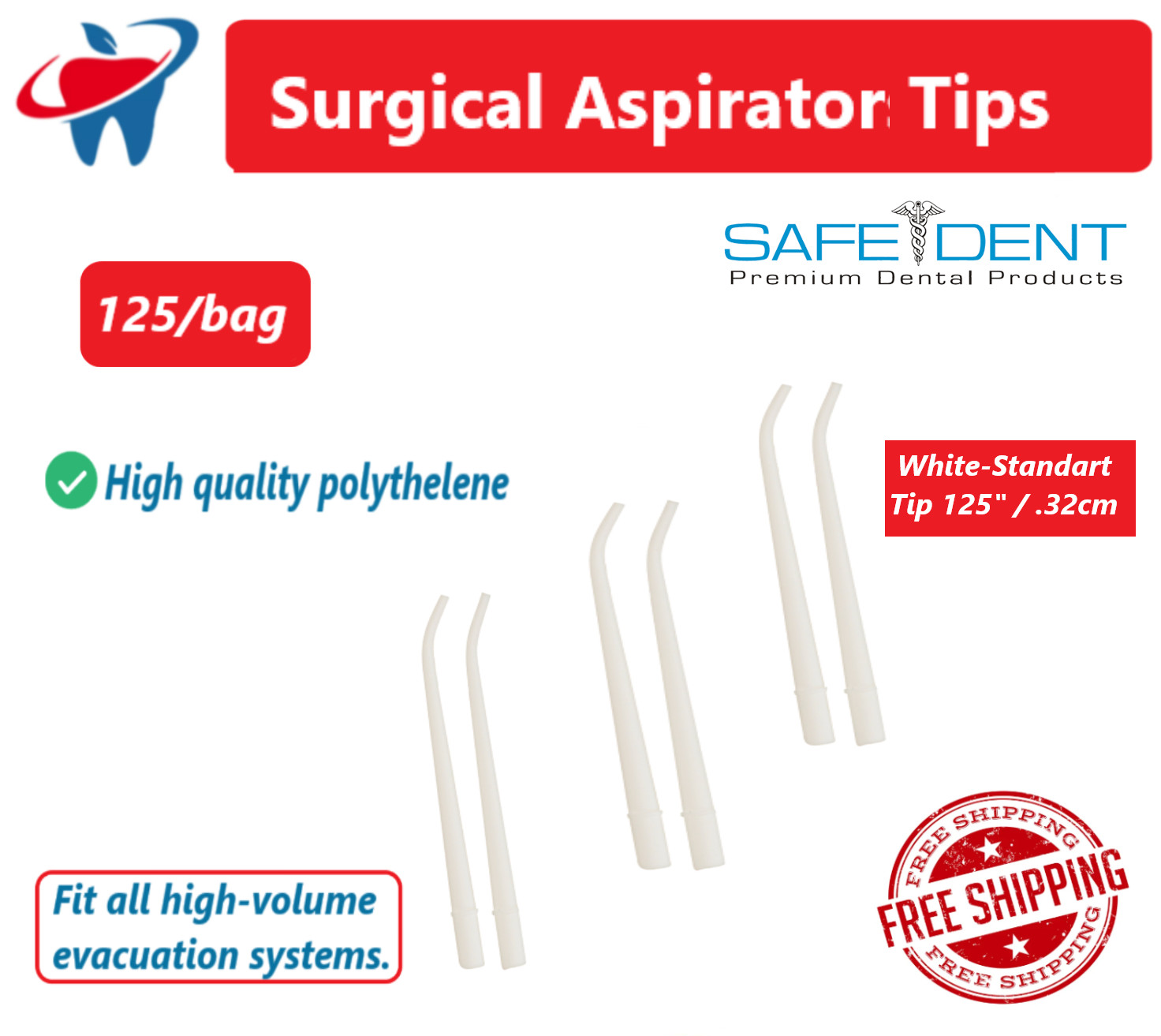 Dental Evacuation Surgical Aspirators & Aspirator Tips Green Blue, White 125/Pkg