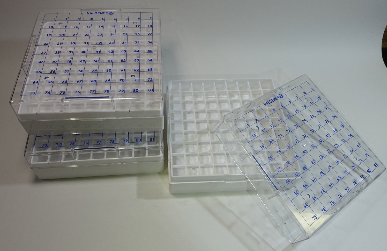 Lot of 3 Nalgene 5026-0909 Polycarbonate Cryo Boxes, Hold 81 Vials – CLEAN