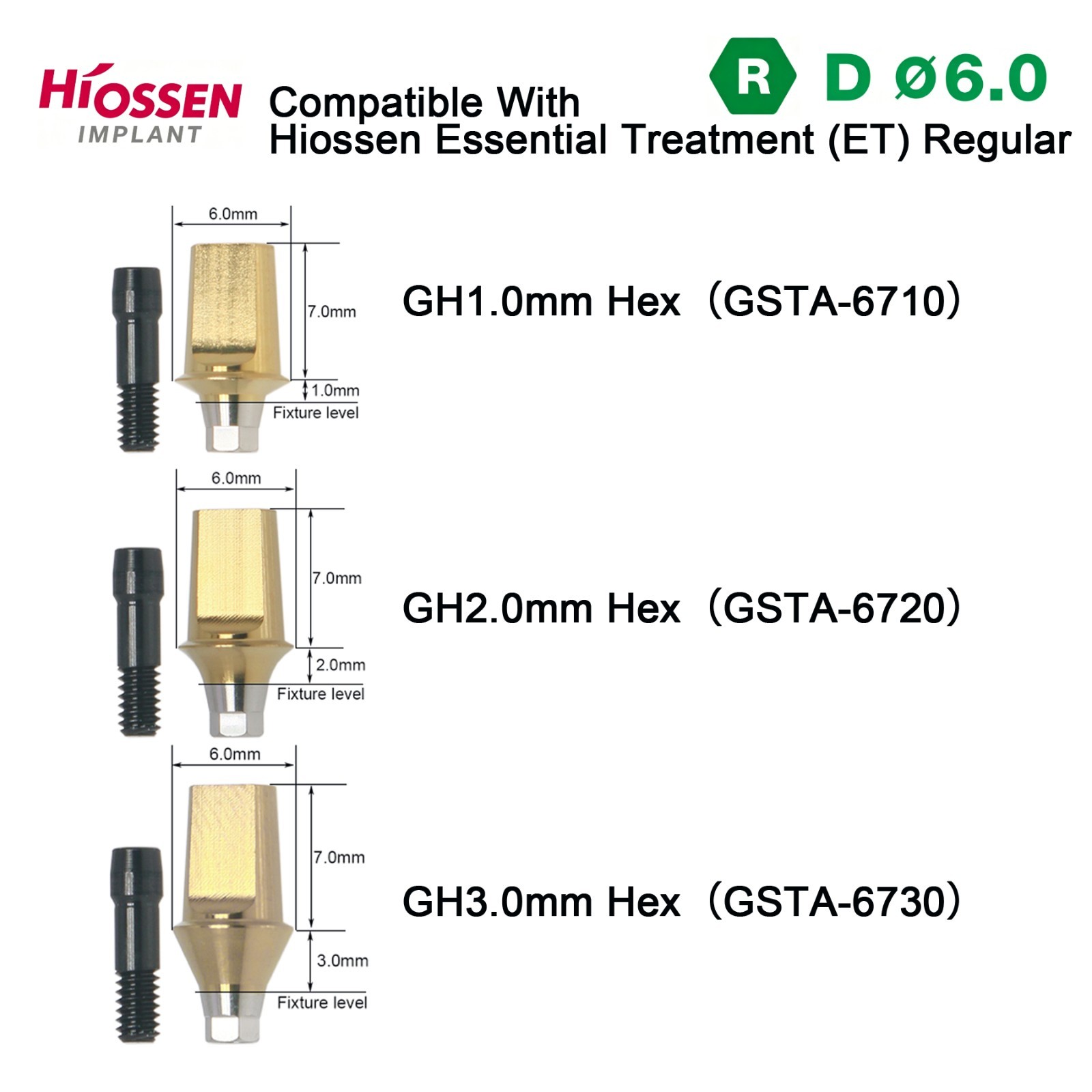 US Dental Straight Transfer Abutment Hex Regular D6.0 Fits Osstem Hiossen TS