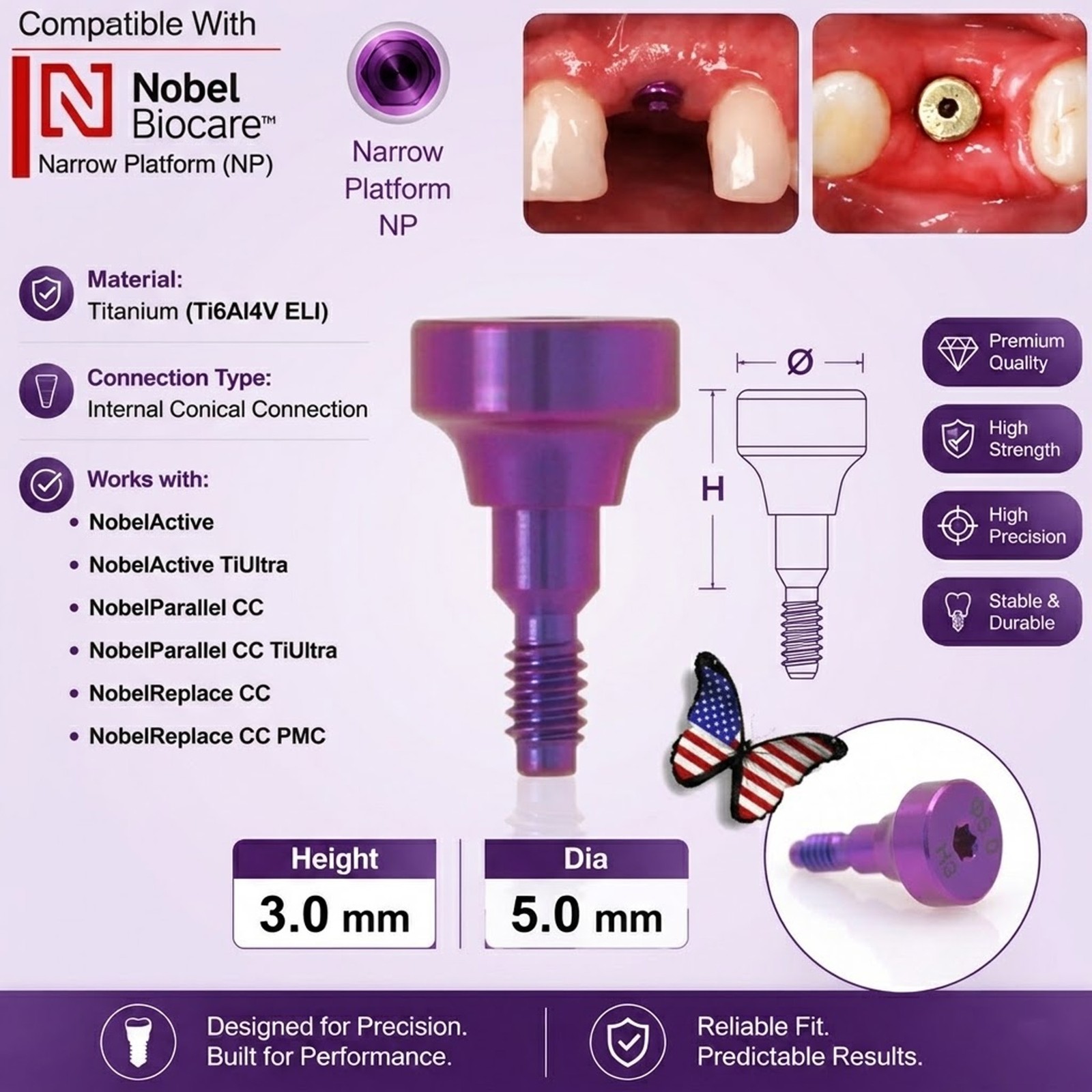 Dental RP NP Healing Abutment Compatible NobelActive Internal Conical Connection