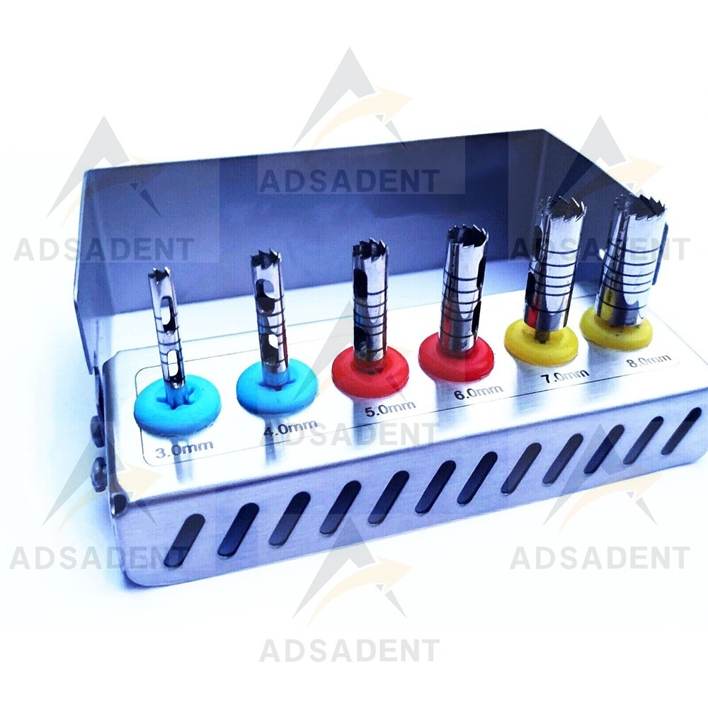 Dental Long Trephine Drills Kit 6 Pcs Implant Crown Removal Kit Free Bur Holder
