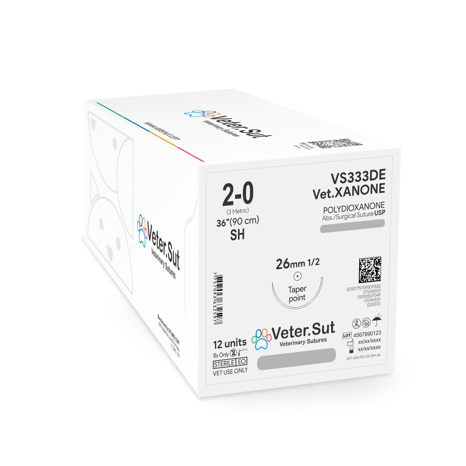 Vetersut VetXANONE Polydioxanone, USP 2-0, 1/2 taper point 26mm Suture