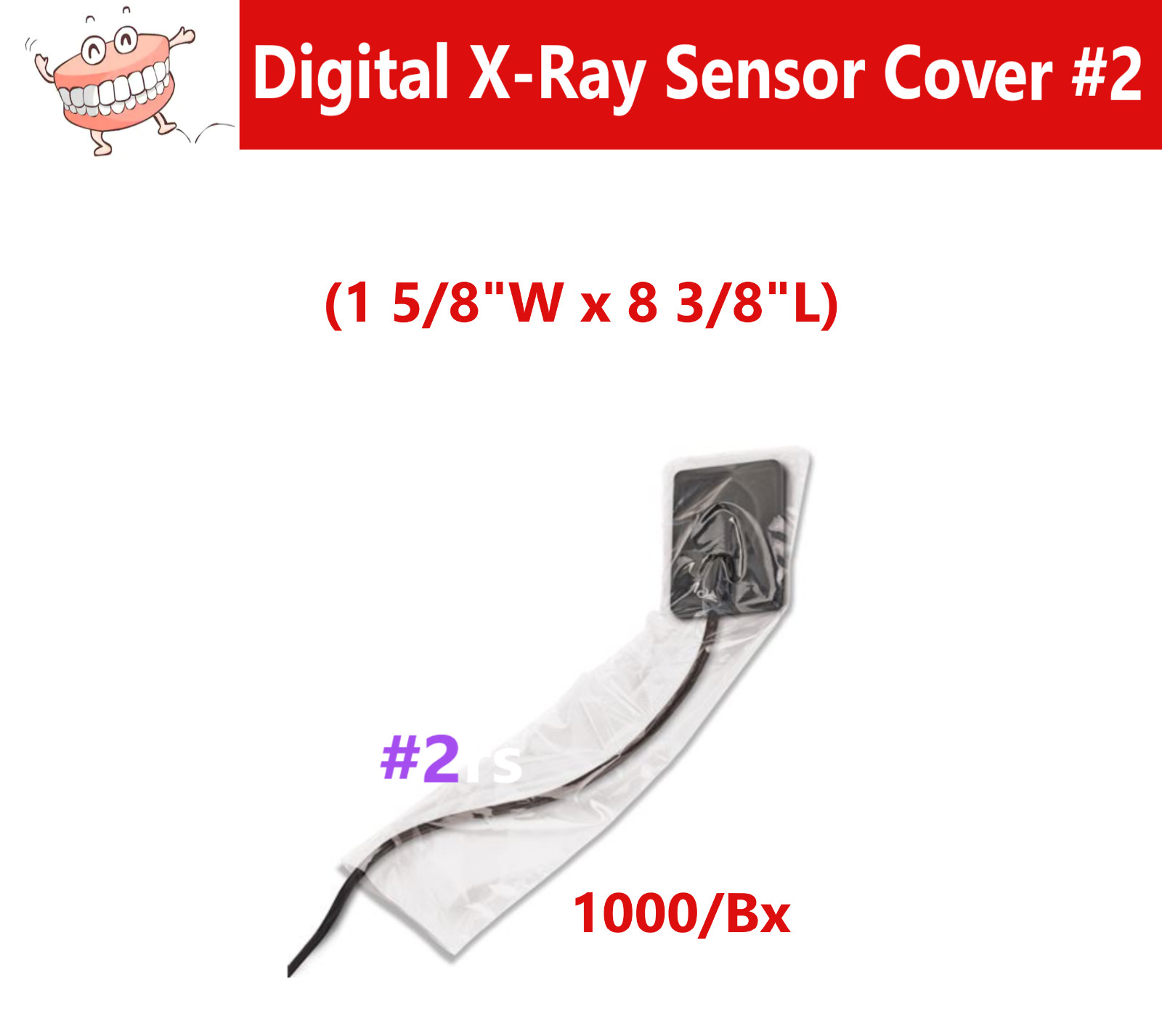 1000 Dental Digital X-Ray Sensor Cover #2 Sleeves, 1 5/8″W x 8 3/8″L, 1000/Bx