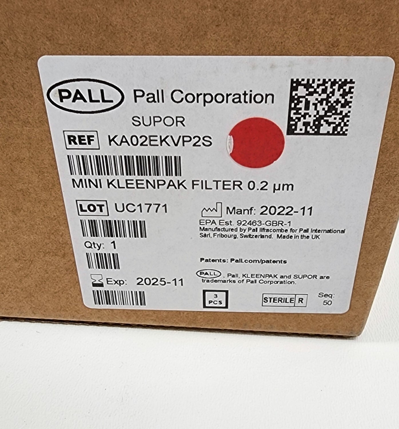 CYTIVA KA02EKVP2S PALL Supor EKV membrane in Mini Kleenpak capsules, 0.2 µm