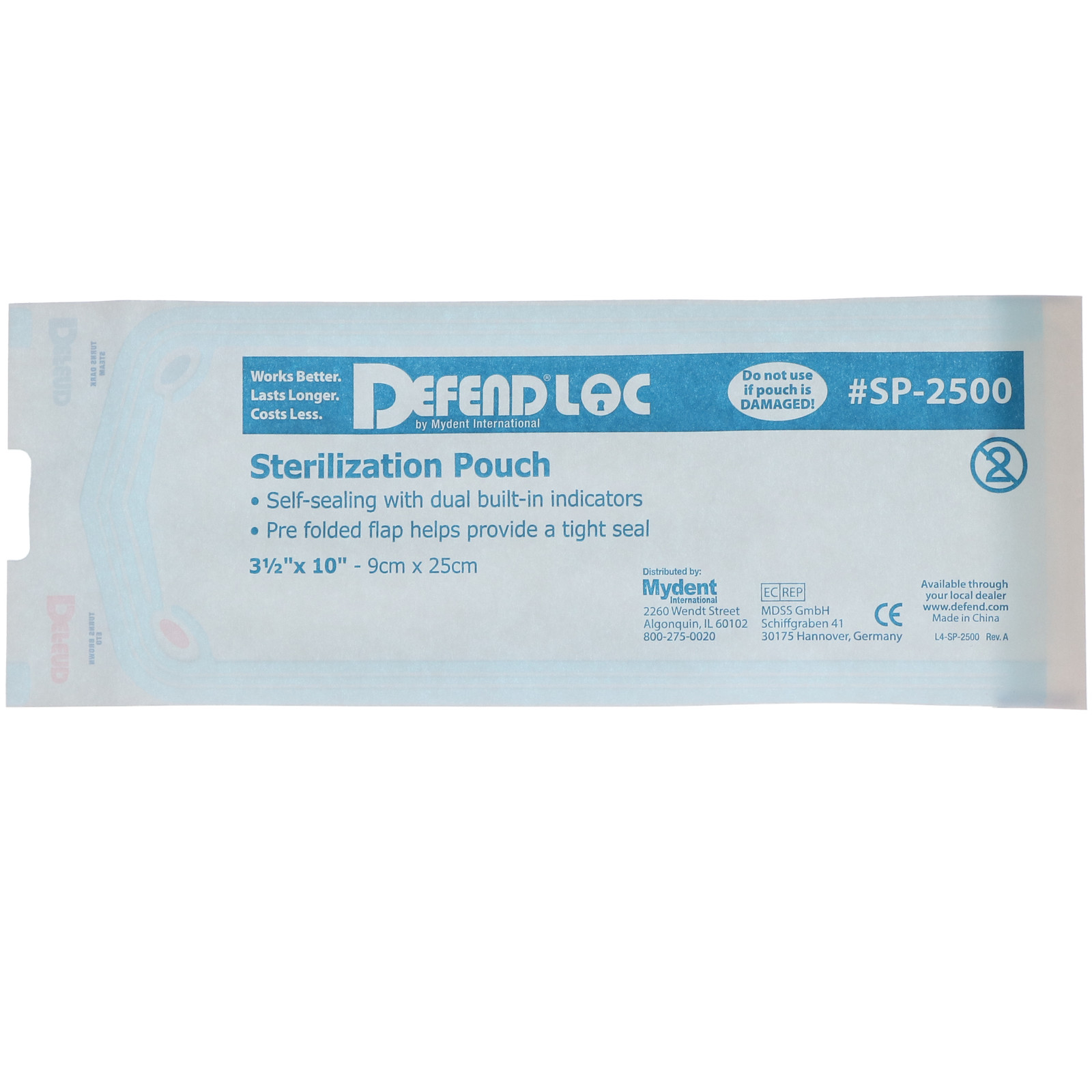 Mydent SP0150 Defend+ Sterilization Self Seal Pouch 2.25X4 200/Box EXP Apr 2027