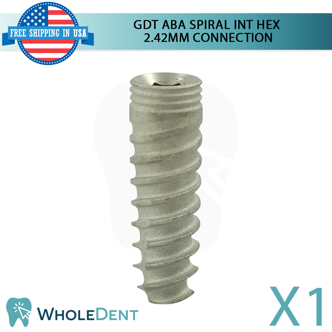 1X GDT ABA Dental Spiral Int Hex 2.42mm Connection Titanium Sterile SLA