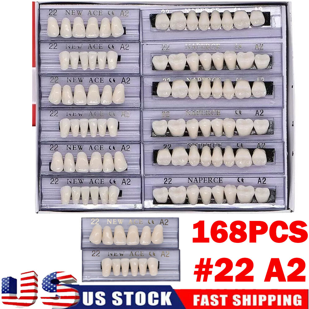 168Pcs Acrylic Resin Denture #22 Dental Upper Lower Shade A2 Teeth Set HOT
