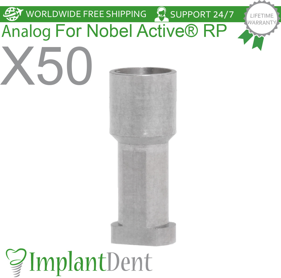50x Dental Fixture Analog Regular Platform (RP) Conical Connection Hex 2.65mm