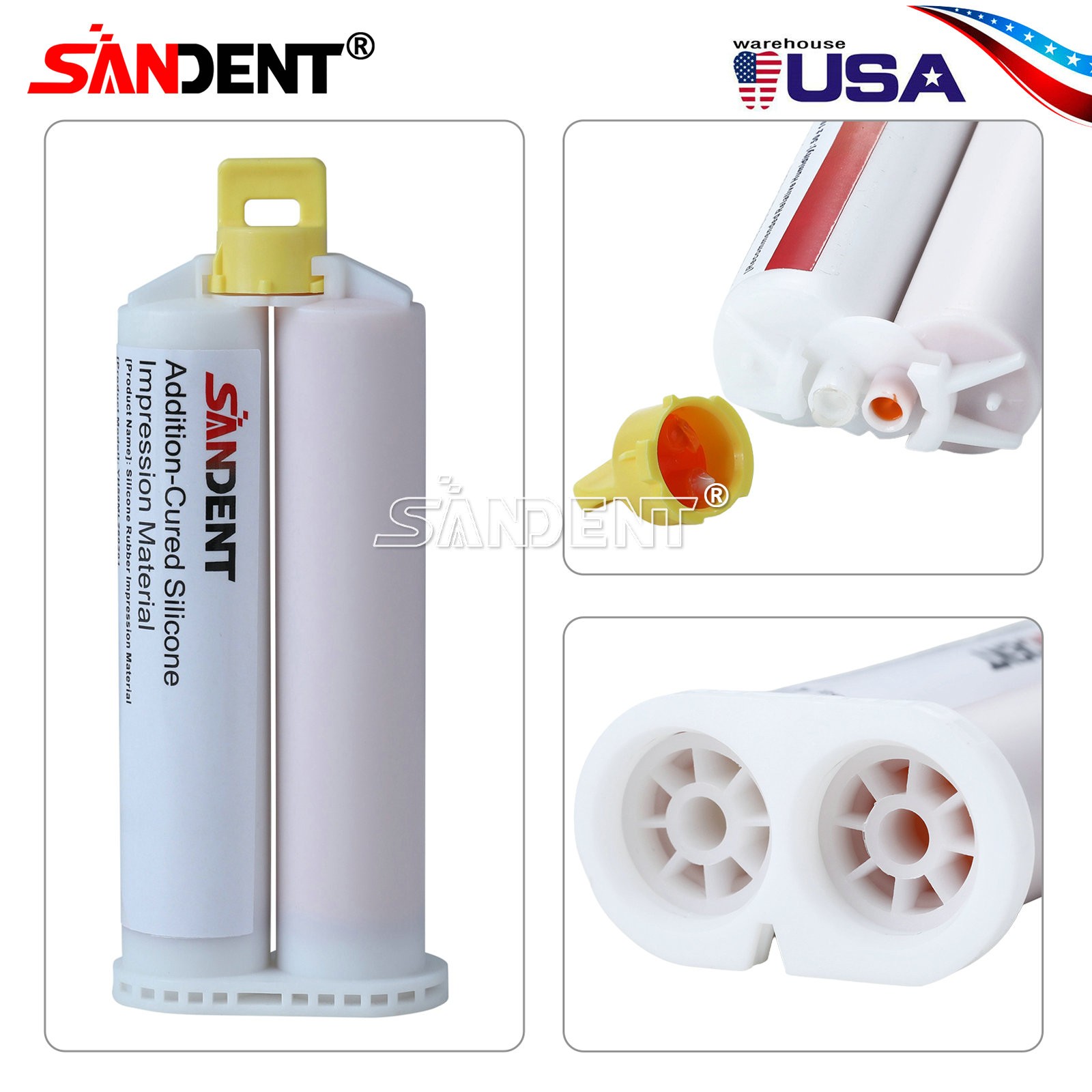 5Packs Dental VPS Putty Impression Material 50ML Base & Catalyst Tips SANDENT