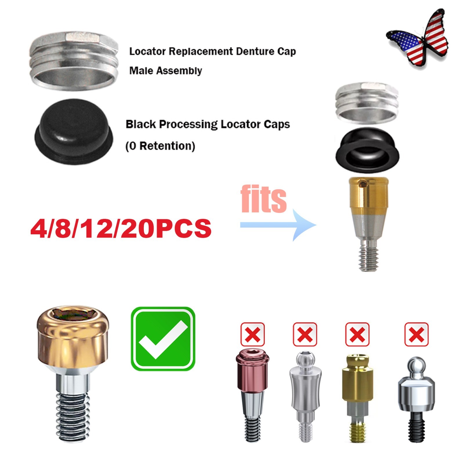 Locator Core Tool & Overdenture Retention Replacement Caps Insert 0.8/1.2/2.4lbs
