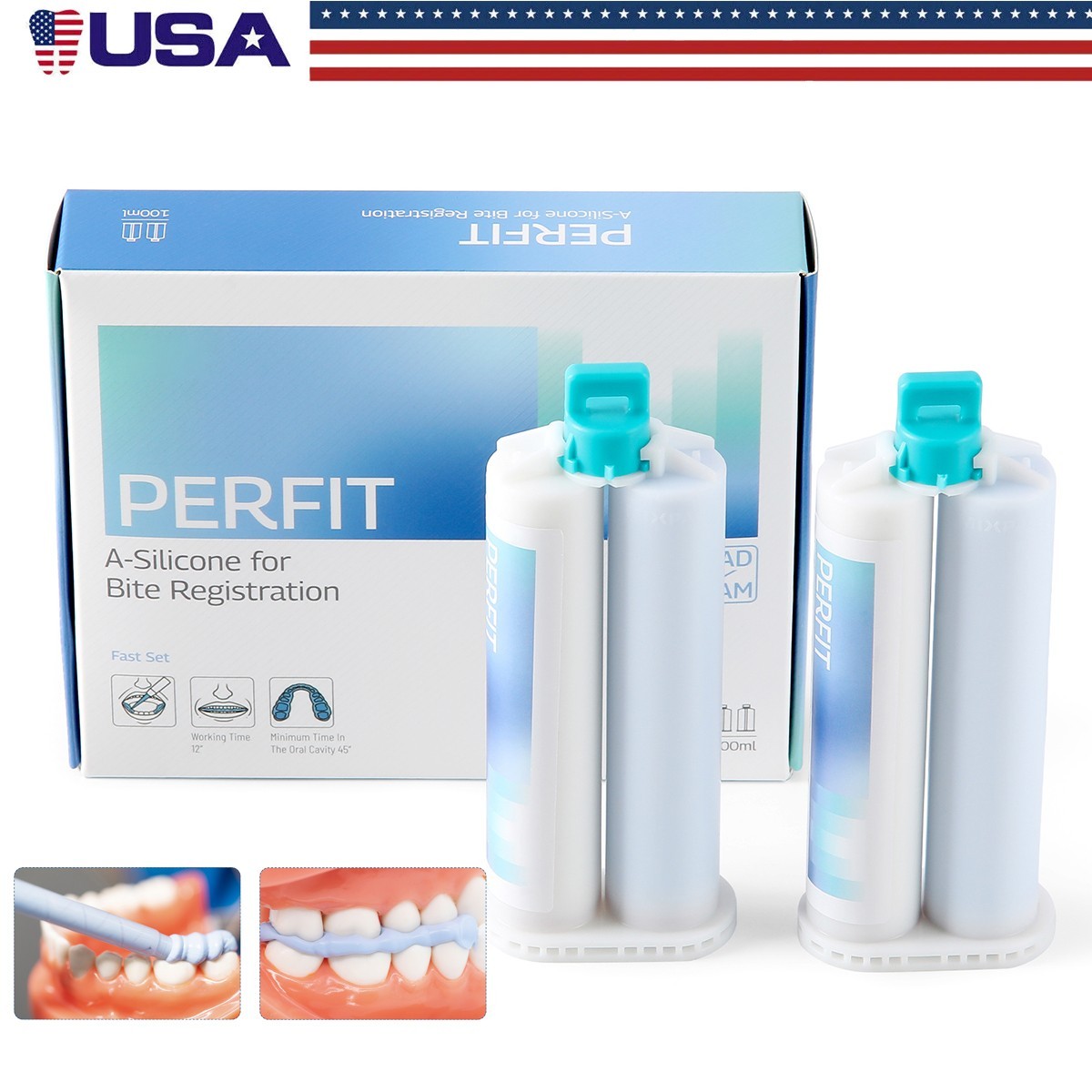 Dental Bite Registration Material Fast Set 2 Cartridges of 50ML Mixing Tips