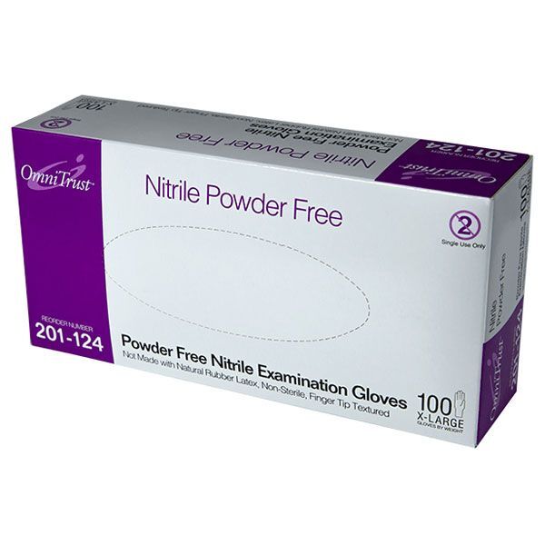 OmniTrust Nitrile Exam Gloves – X-Large 100/bx. Powder free, Textured fingers