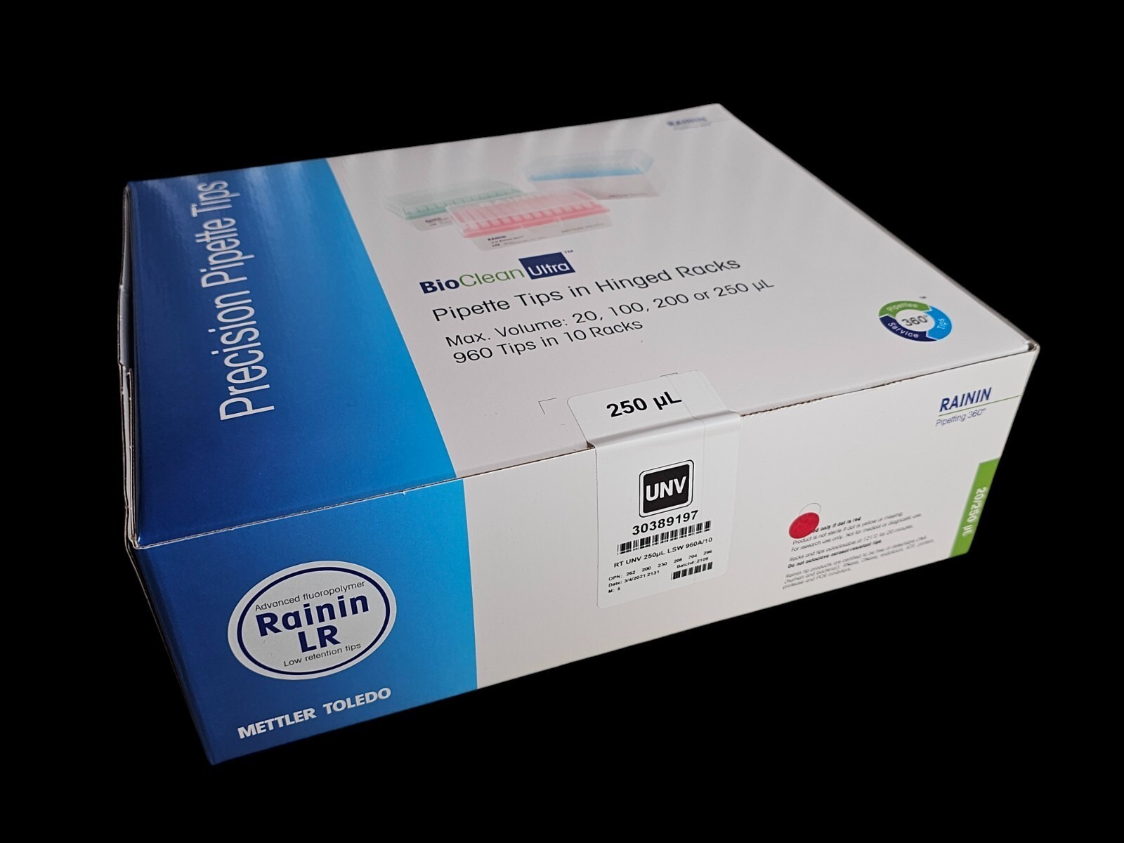 (960) METTLER TOLEDO RAININ 30389197 STERILE NON-FILTERED PIPETTE TIPS 250µL