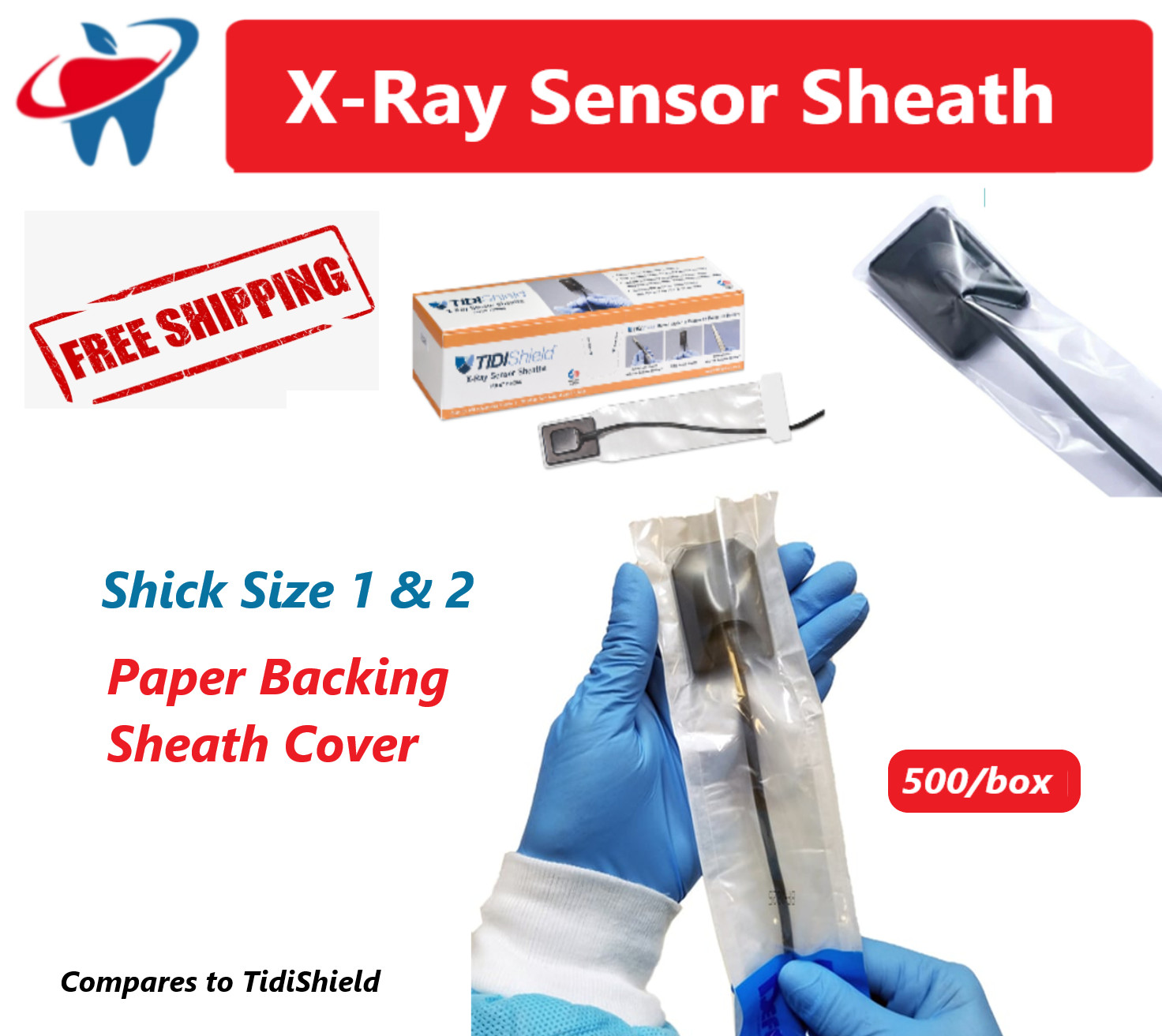 Dental Digital X-Ray Sensor Sleeve Sensor Cover For Shick 1 or Shick 2, 500/Bx