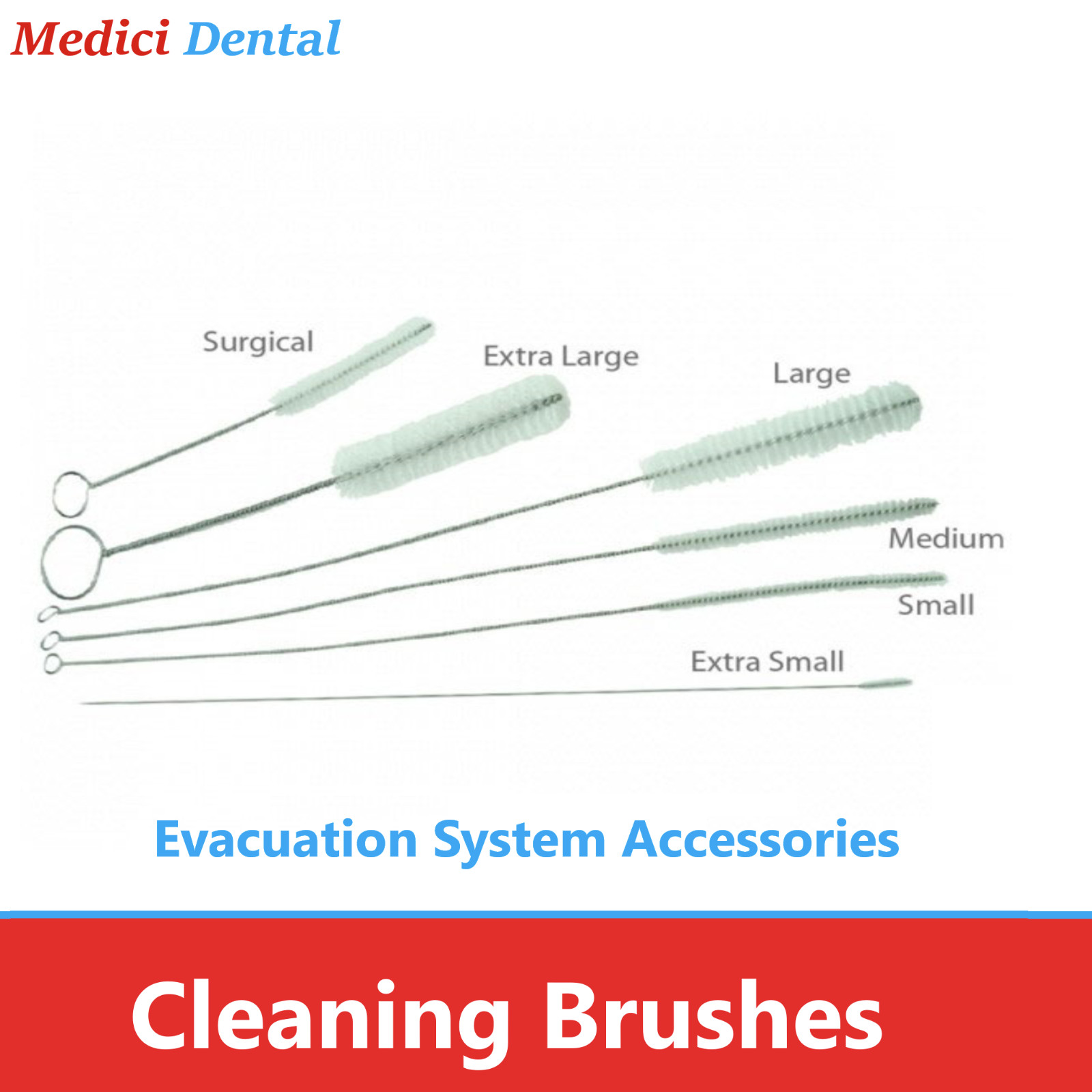 Dental Aspirator Cleaning Brushes XS, Small, Large, Xlarge, Surgical Clean Brush