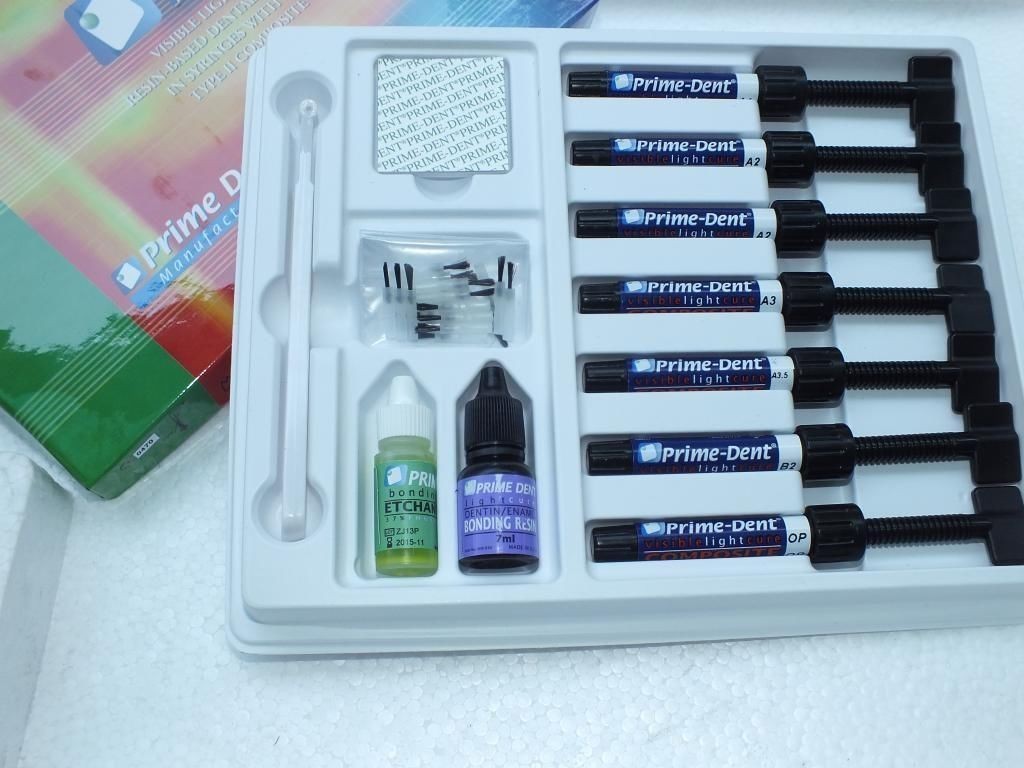 Prime-Dent Light Cure Hybrid Dental Resin Based Composite 7 Syrin Kit Free Ship