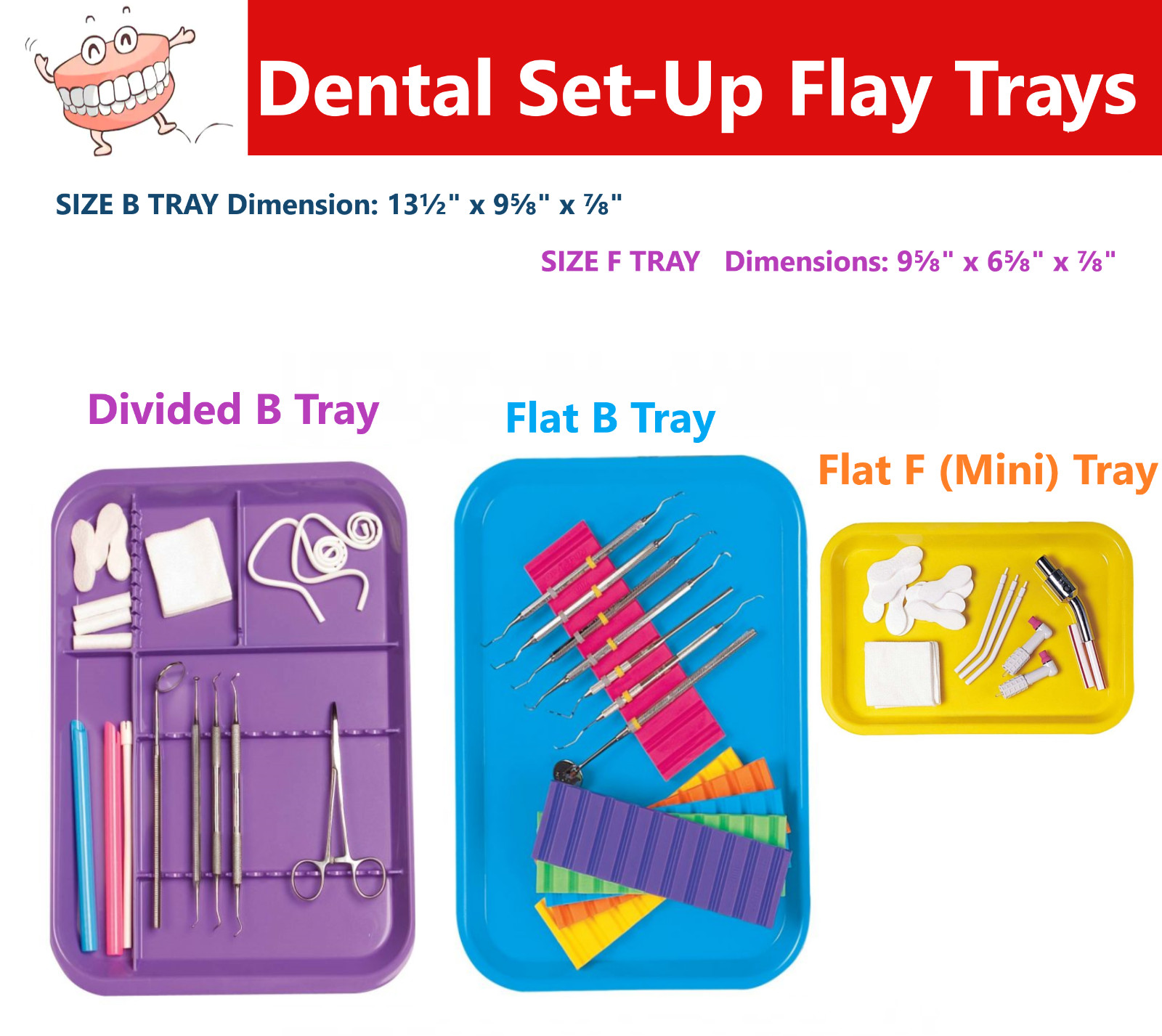 Dental Procedure Set-Up Trays Flat B (Ritter) or F Mini, or B Divided Tray 250F
