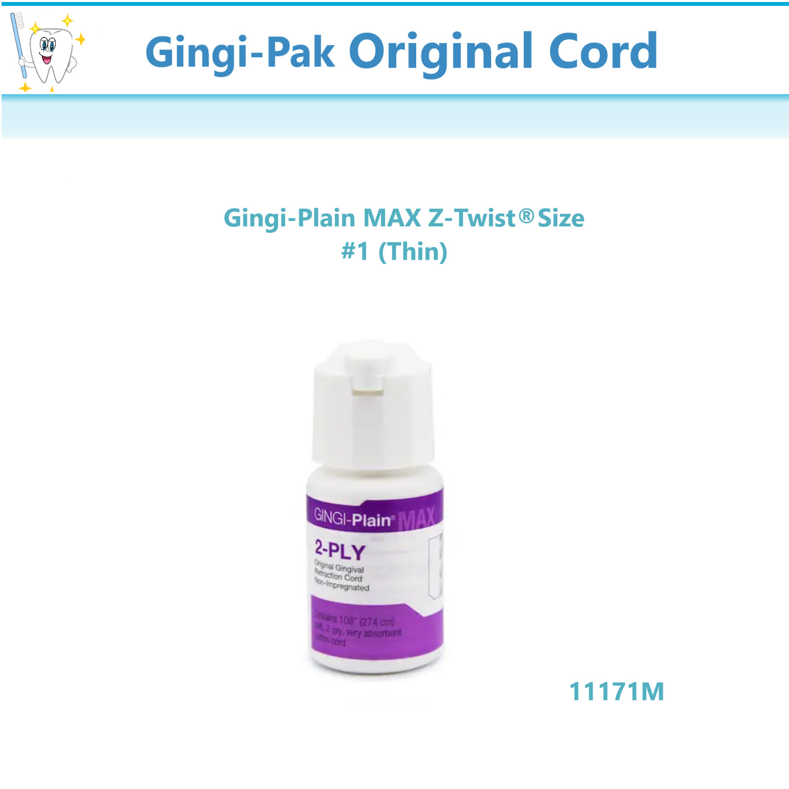 GINGI-PAK Gingi-Plain MAX Z-Twist # 1 Thin 11171M Retraction Cord Non-Impregated