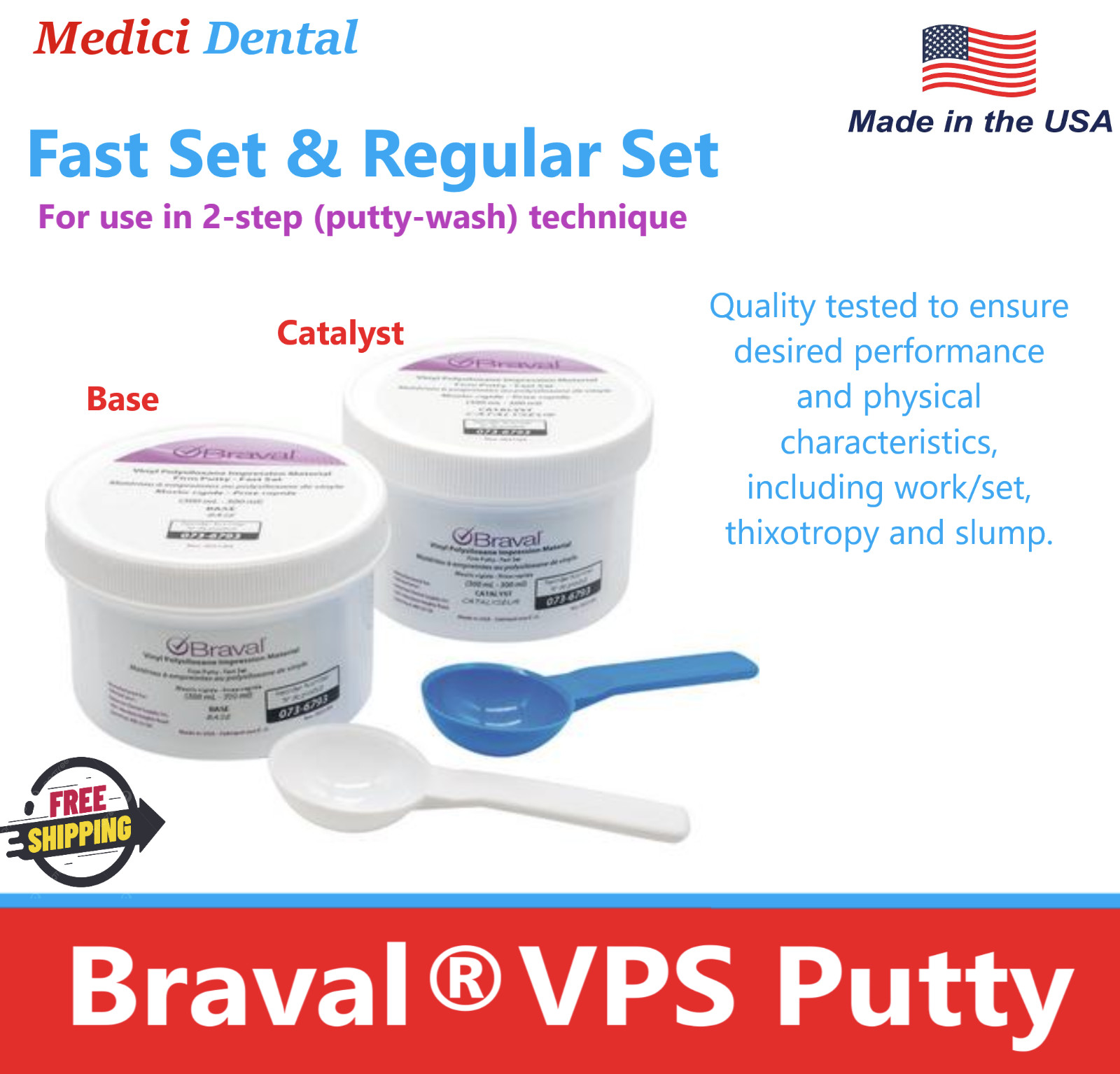 Dental VPS Putty Set VPS Impression Material Base or Catalyst 600 ml, Braval USA