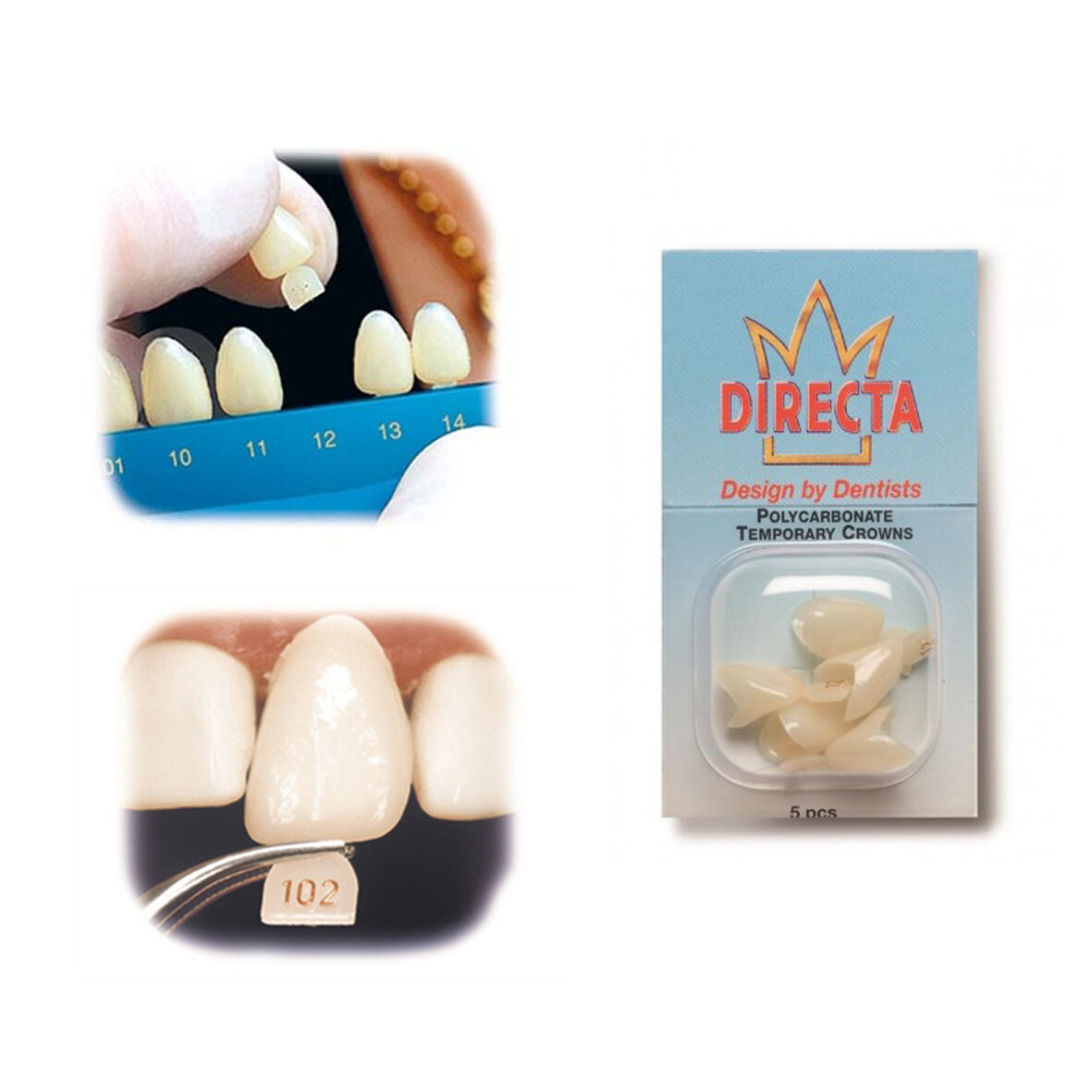 5pcs Directa® Temporary polycarbonate crowns translucent (various sizes)