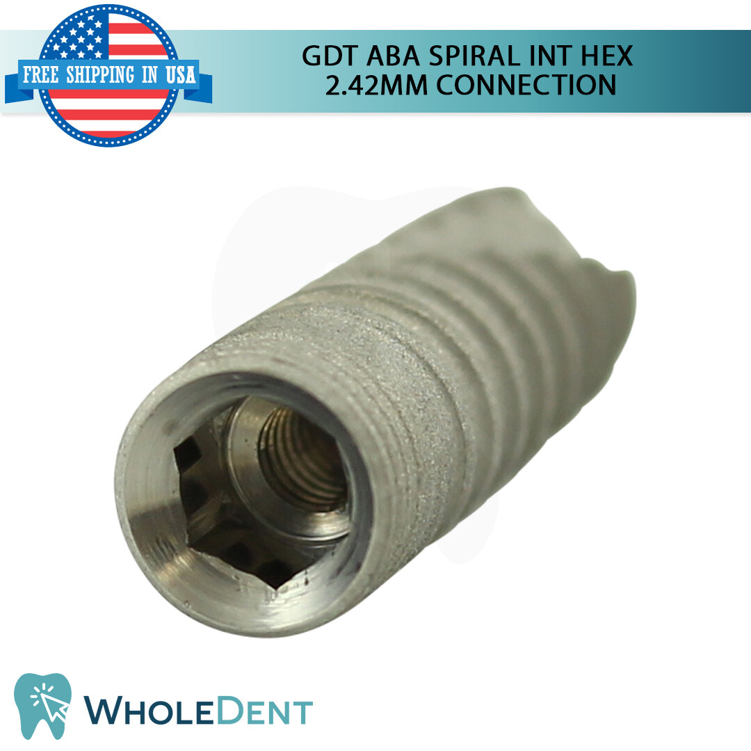 1X GDT ABA Dental Spiral Int Hex 2.42mm Connection Titanium Sterile SLA
