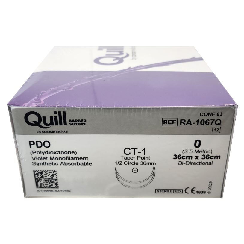 *12-Pieces* Quill PDO Violet Barbed Monofilament 14″ x 14″ CT-1 Suture RA-1067Q