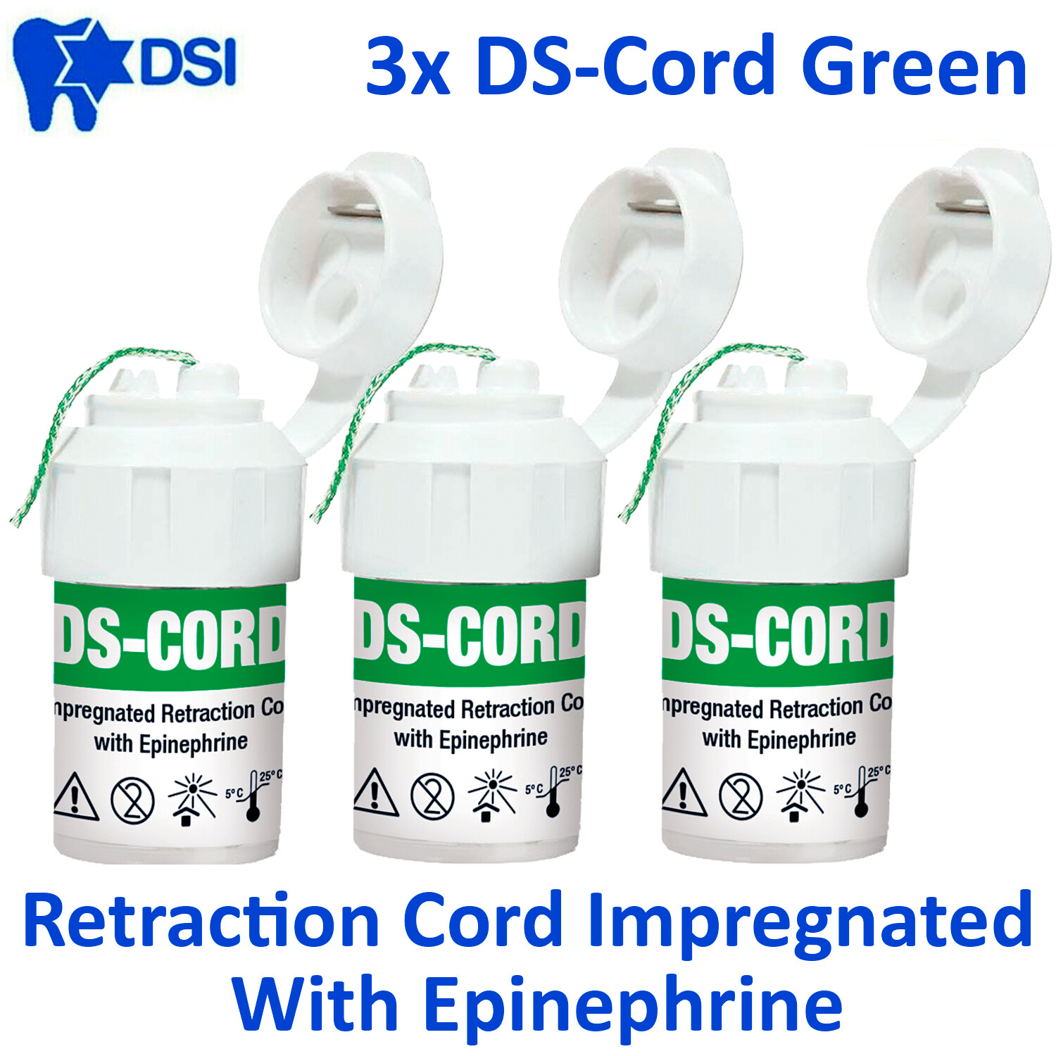 3x DSI Dental Gingival Retraction DS-CORD Twist Impregnated Epinephrine Green