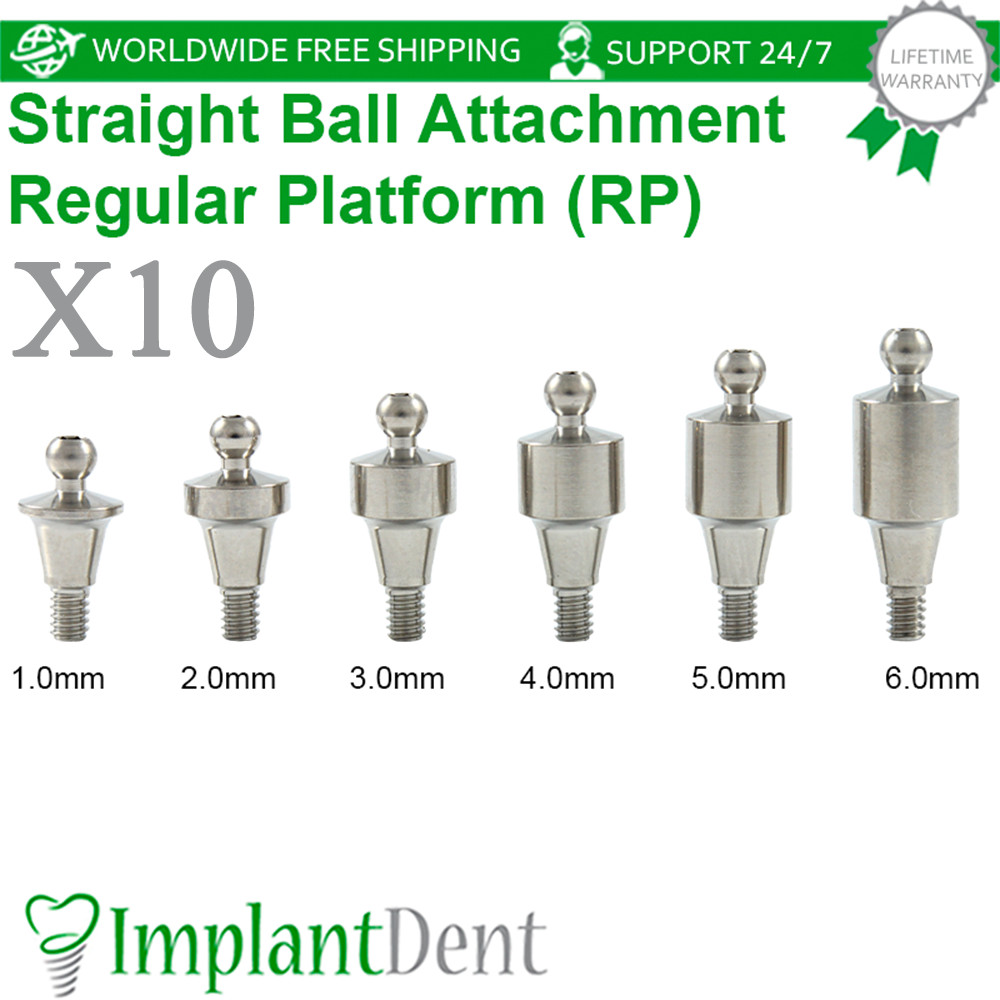 10x Dental Straight Ball Attachment Regular Platform Conical Hex System 2.65mm