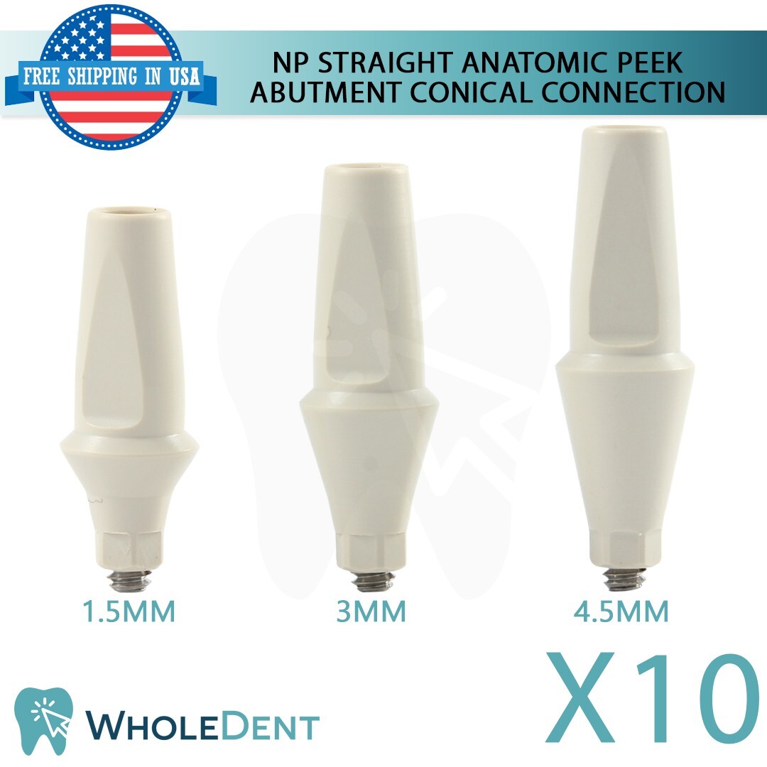 10x NP Conical Connection Straight Anatomic PEEK Abutment Dental Ø3.5mm