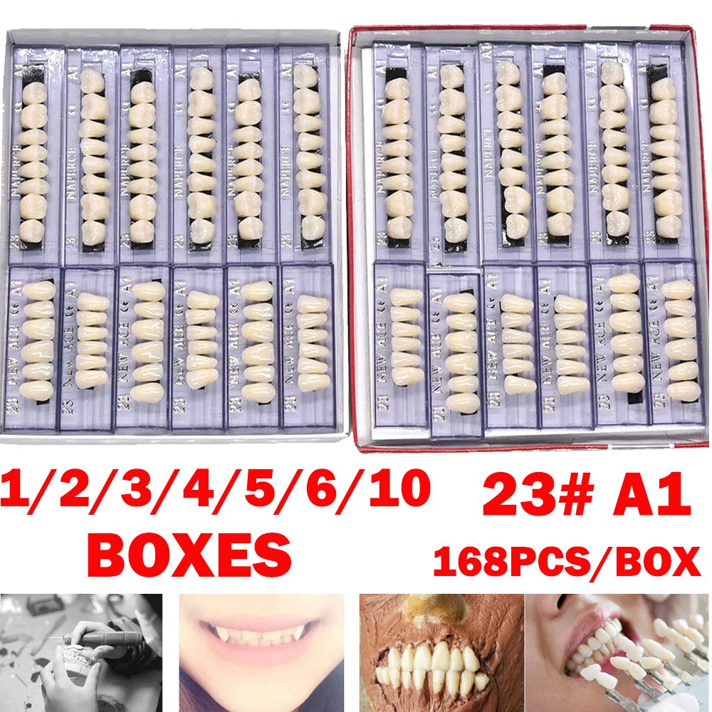 1-10 Boxes Dental Acrylic Resin Denture 23# A1 Full Sets Teeth Upper Lower Shade