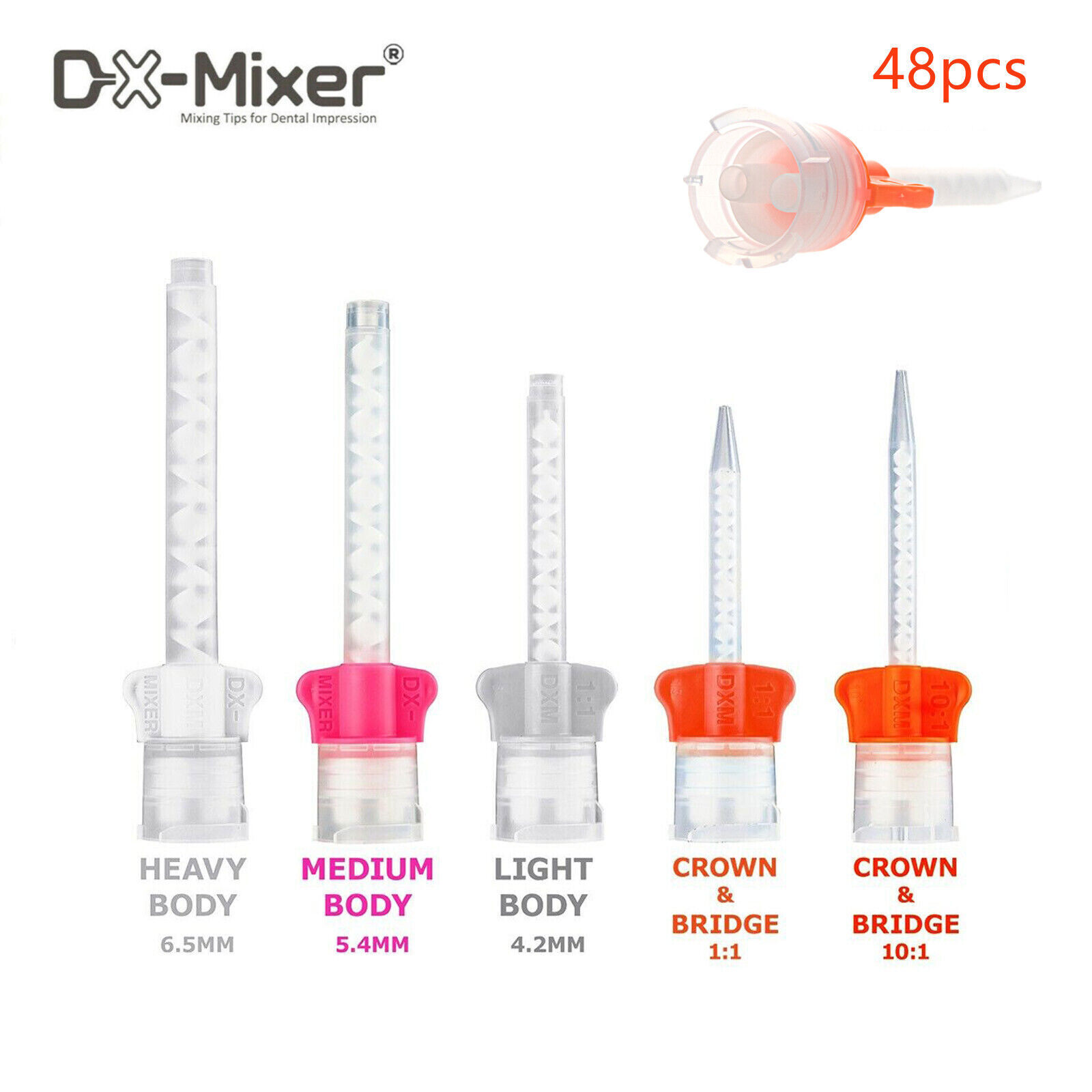 480pcs DX-Mixer HP Mixing Tips 1:1 Ratio Light Medium Heavy Body 4.2-6.5mm