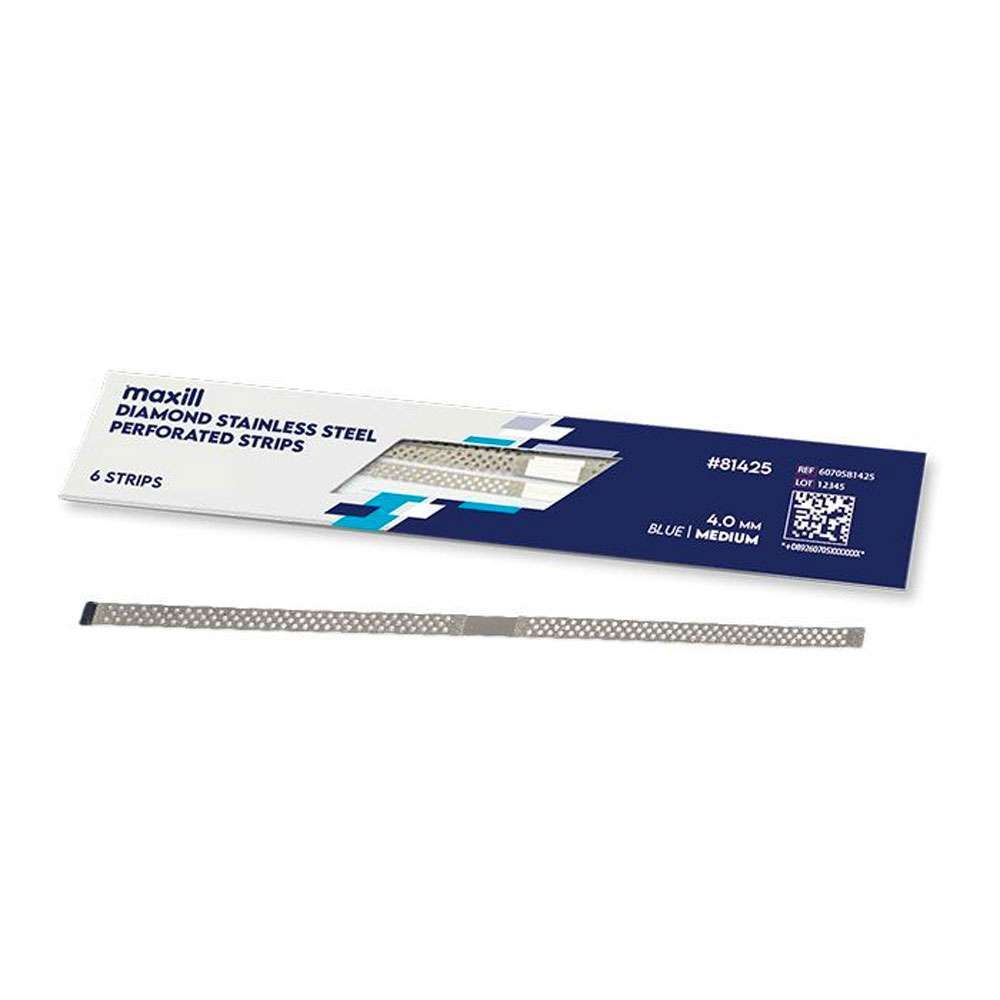 maxill Diamond SS Perforated Strips, 4.0mm, Medium, Blue, 6/Pk