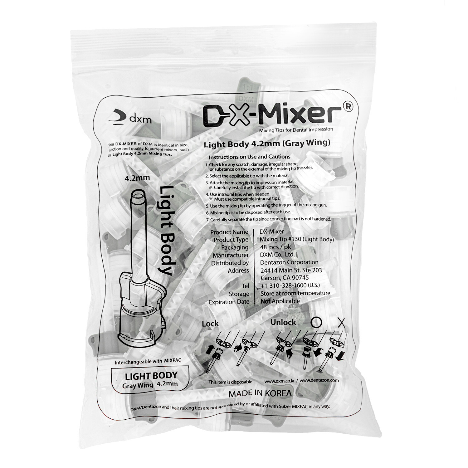 48Pcs DX-Mixer Dental Impression Material Mixing Tips 6.5/5.4/4.2mm Korea Made
