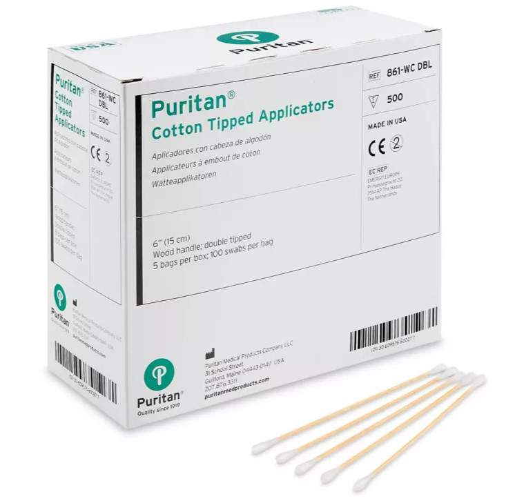 Puritan 861-WC DBL Cotton Swab, Standard Double Ended, Wooden Handle 6″, 500/Box