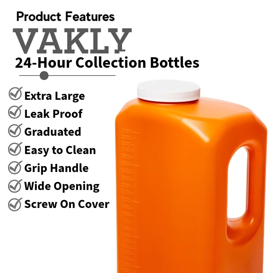 Vakly 24-Hour Urine Collection Bottle 1 – Large Graduated 2 Piece Set