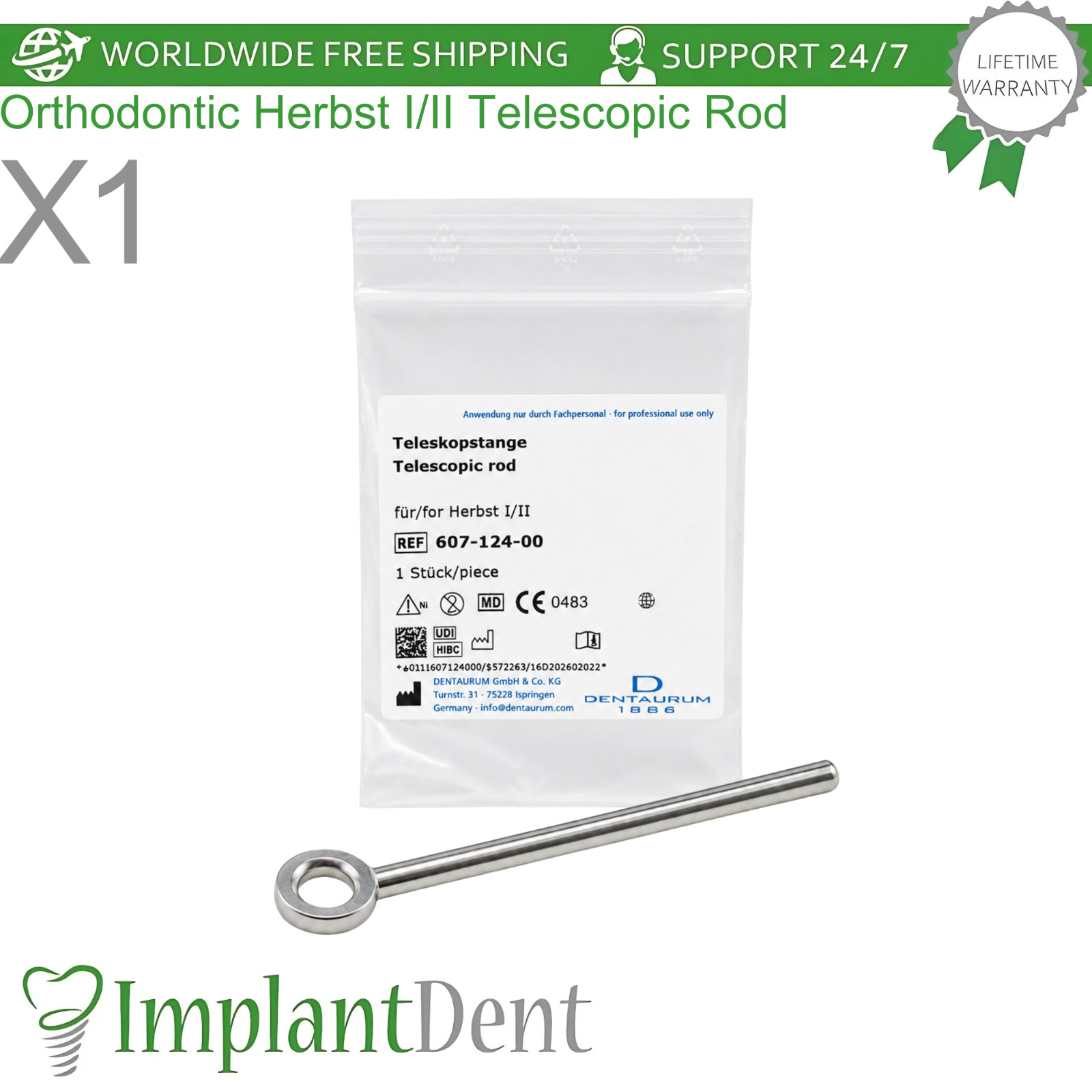Dental Herbst I & II Stainless Steel Telescopic Rod Replacement Component Tool