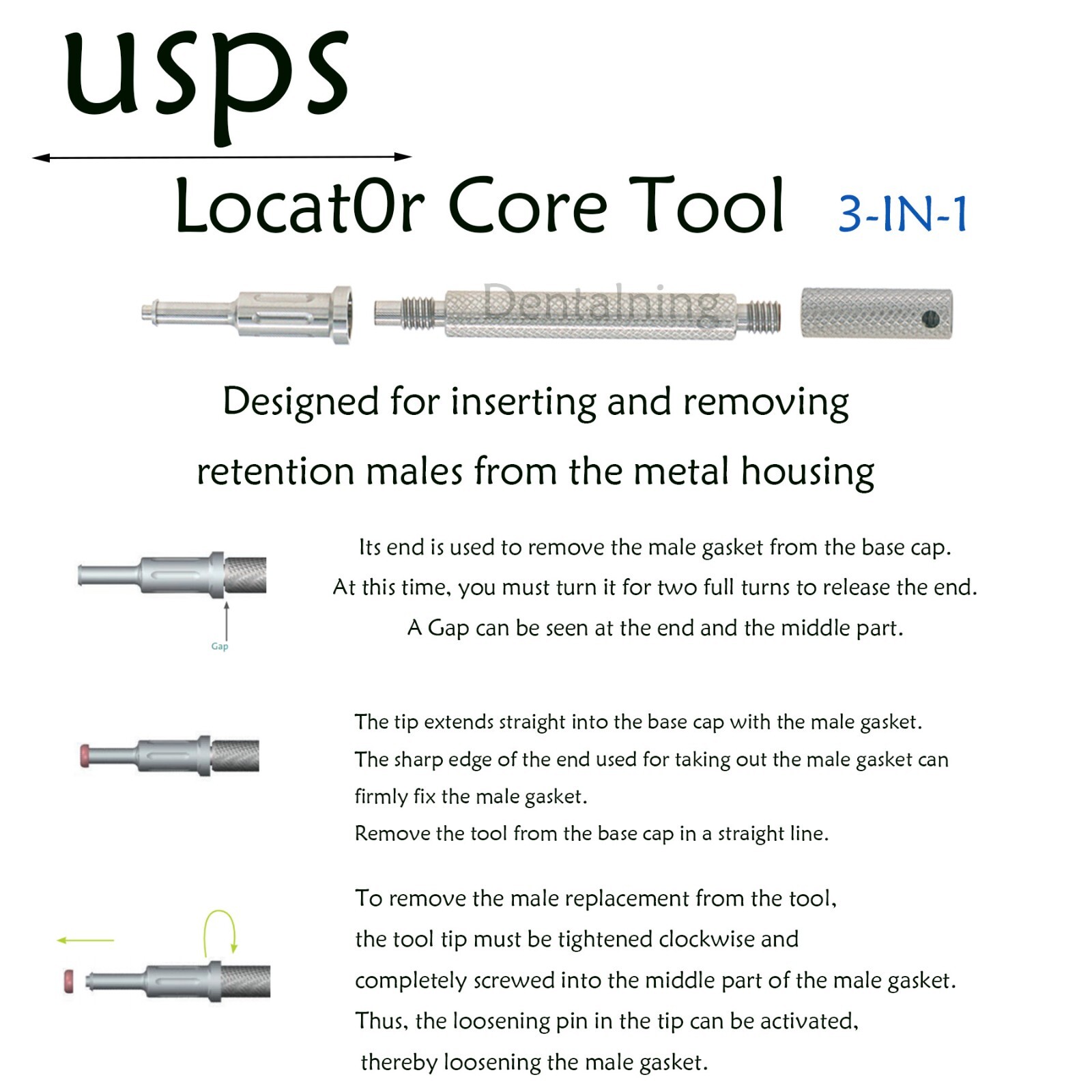 Locator Core Tool assembled Abutment Driver Male caps Insertion Extraction Tool